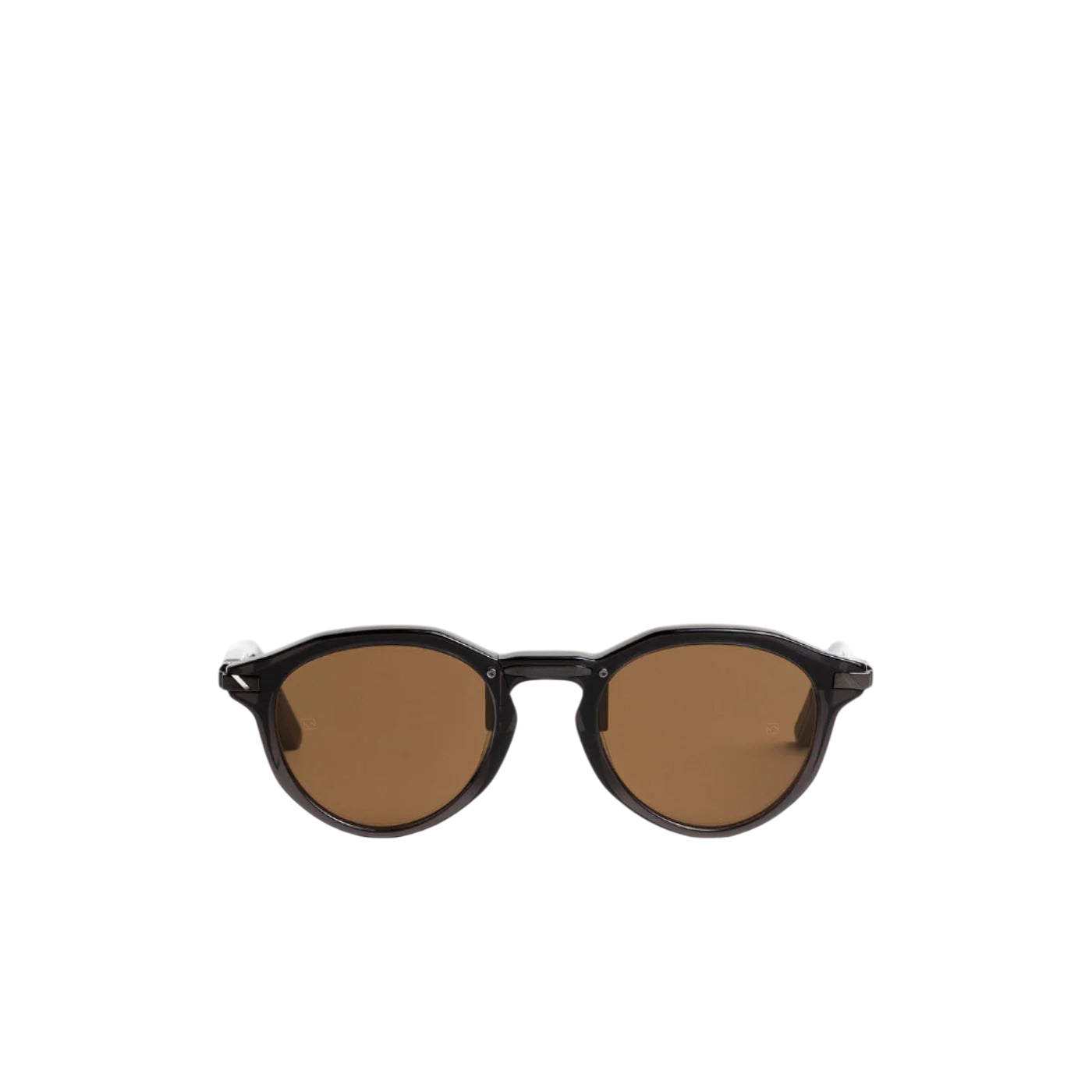 Sunglasses with brown lenses and black frame on a white background
