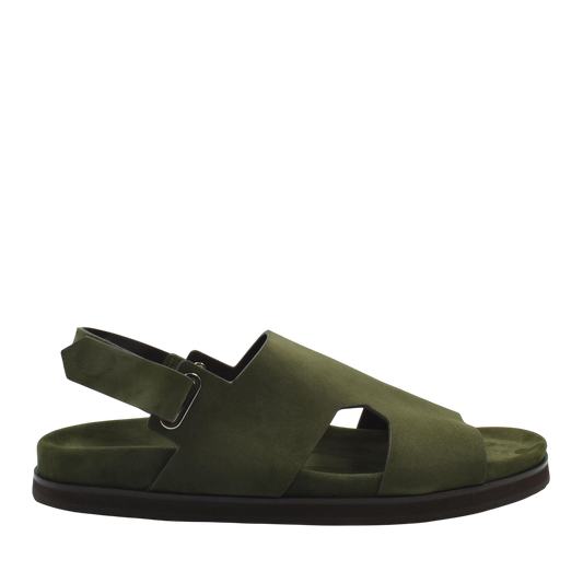 Olive green leather Amorti Sangle footwear sandal with adjustable back strap and cushioned sole