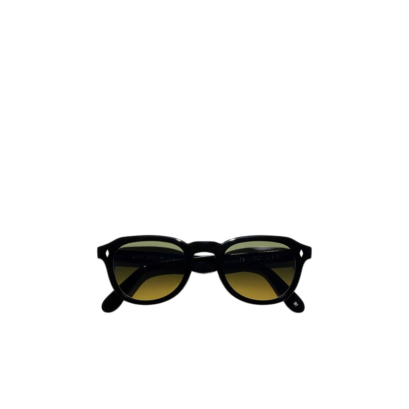 Private Collection black round frame sunglasses with dark lenses on white background