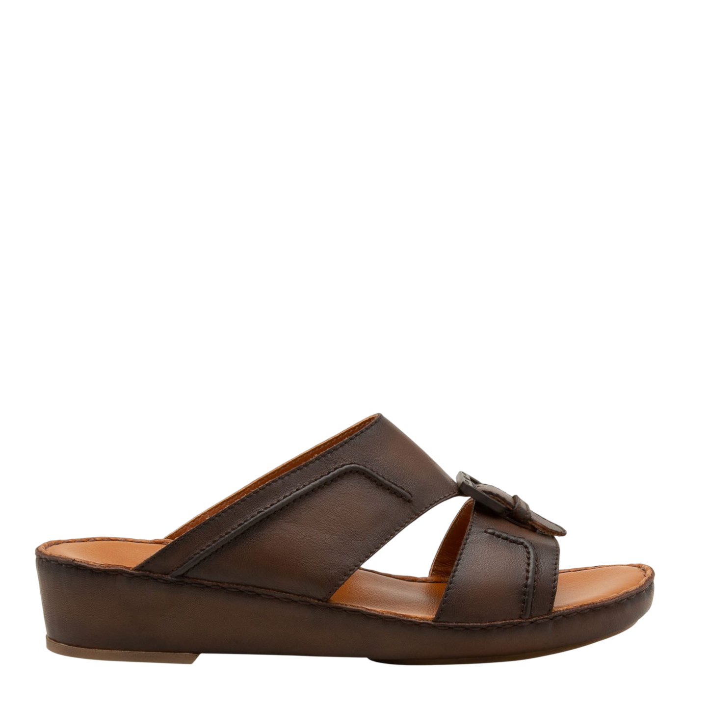 Brown leather luxury casual sandals with open toe and buckle detail for stylish comfort