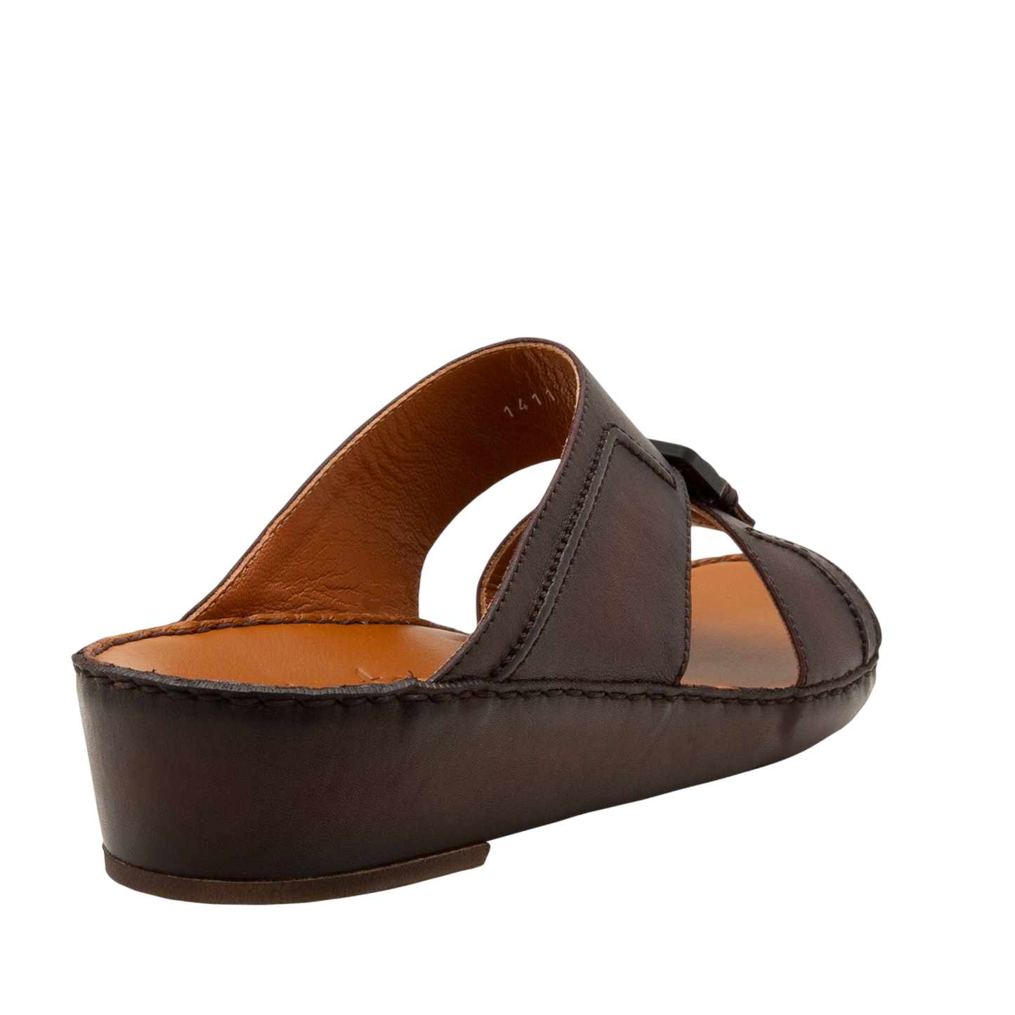 Brown leather luxury casual sandals with stitched sole and open toe design