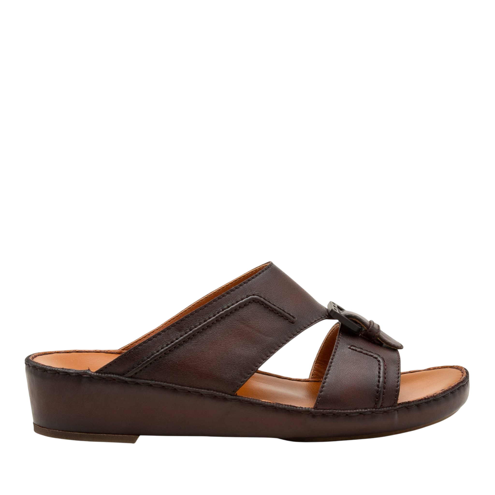 Brown leather luxury casual sandals with cushioned sole and open toe design