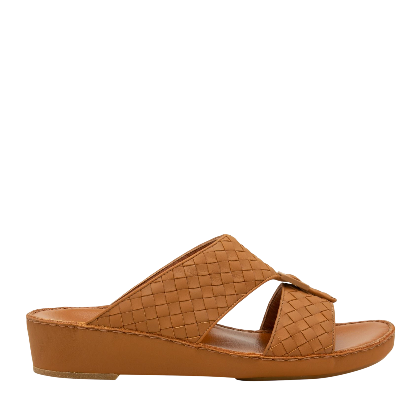 Brown casual rubber calf sandals with woven design and wedge heel from Private Collection