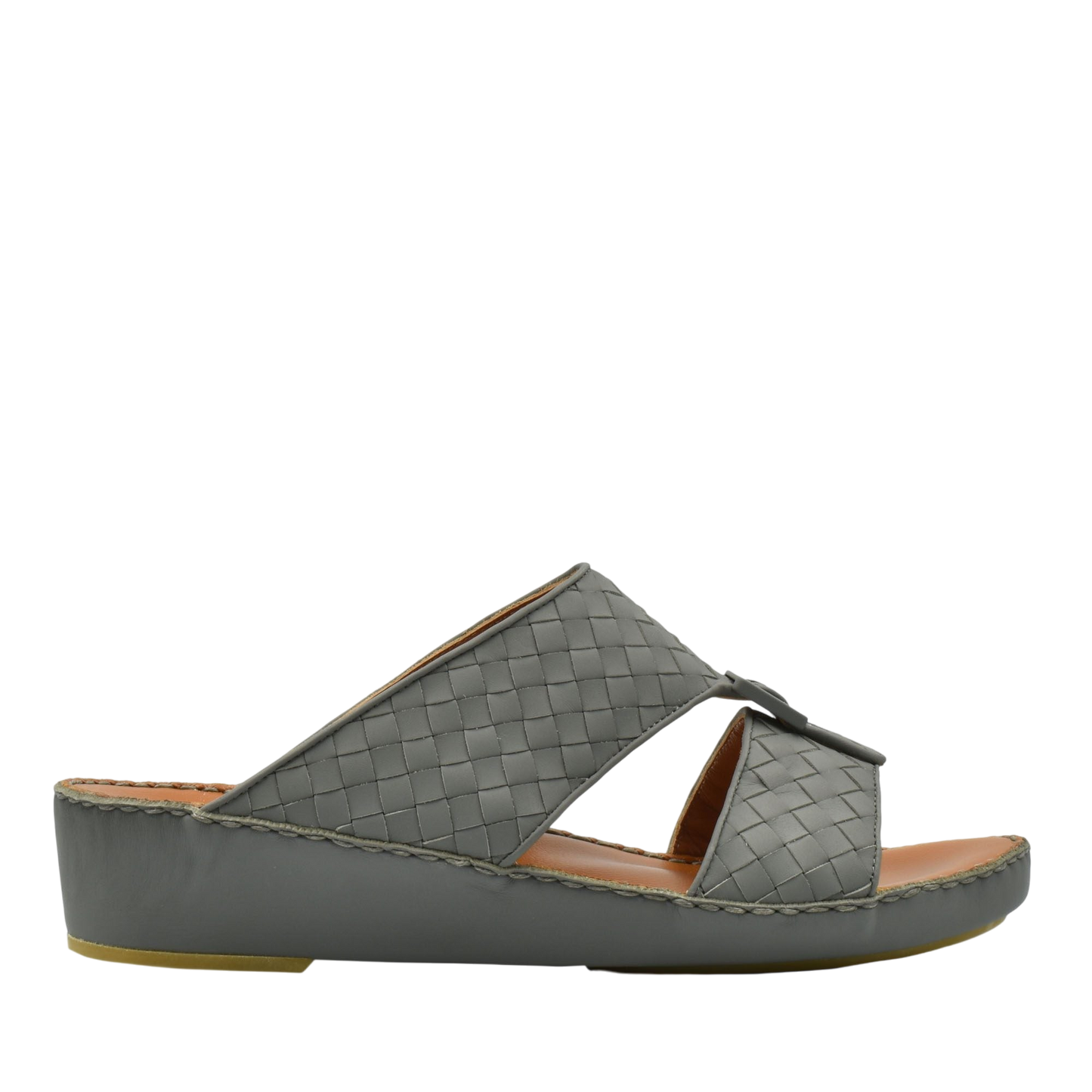 Grey woven casual rubber calf sandals with wedge sole and open toe design