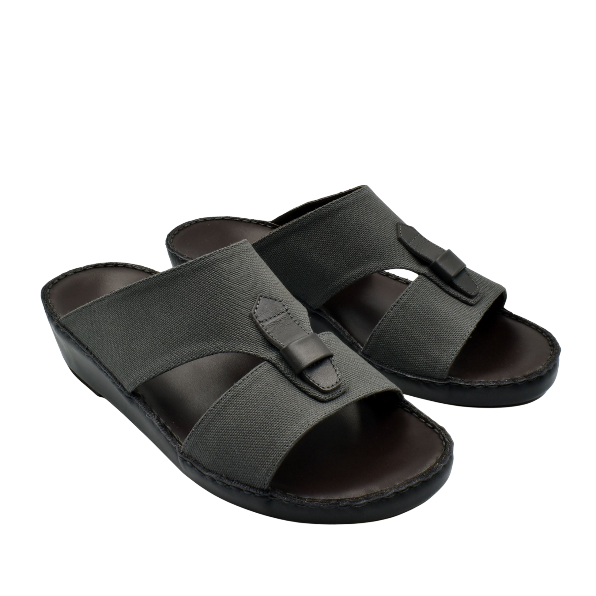 Black casual wedge sandals with wide fabric straps and open toe design for comfortable wear