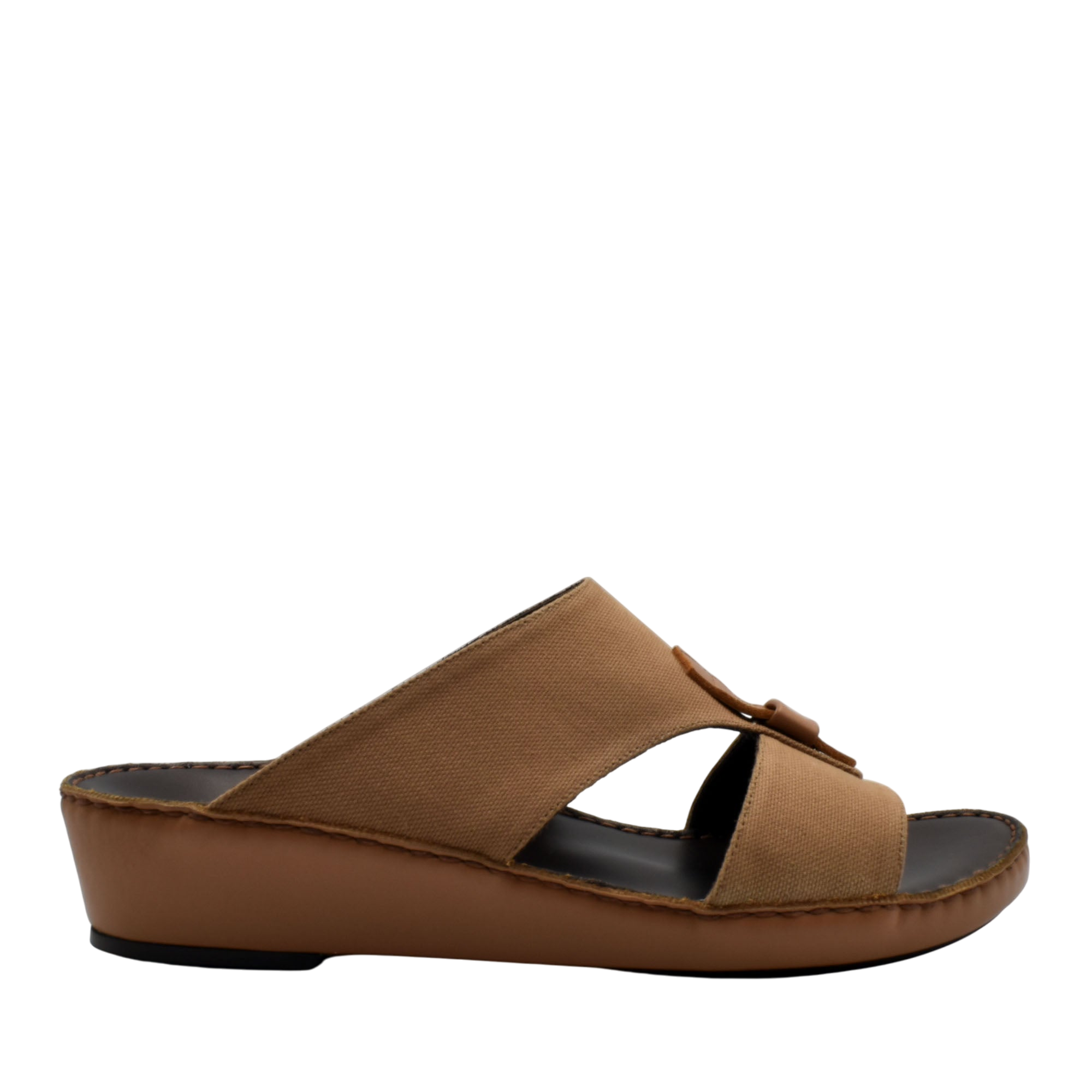 Brown casual wedge sandals with open toe and fabric upper from private collection