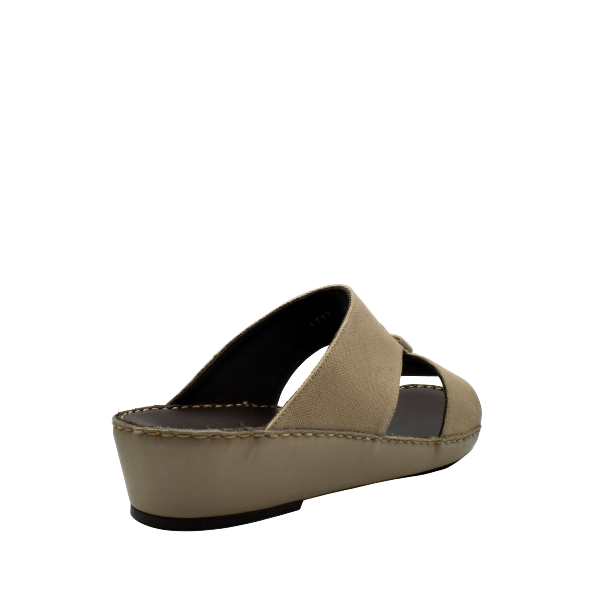 Beige casual wedge sandals with open toe and cross strap design on a wedge heel