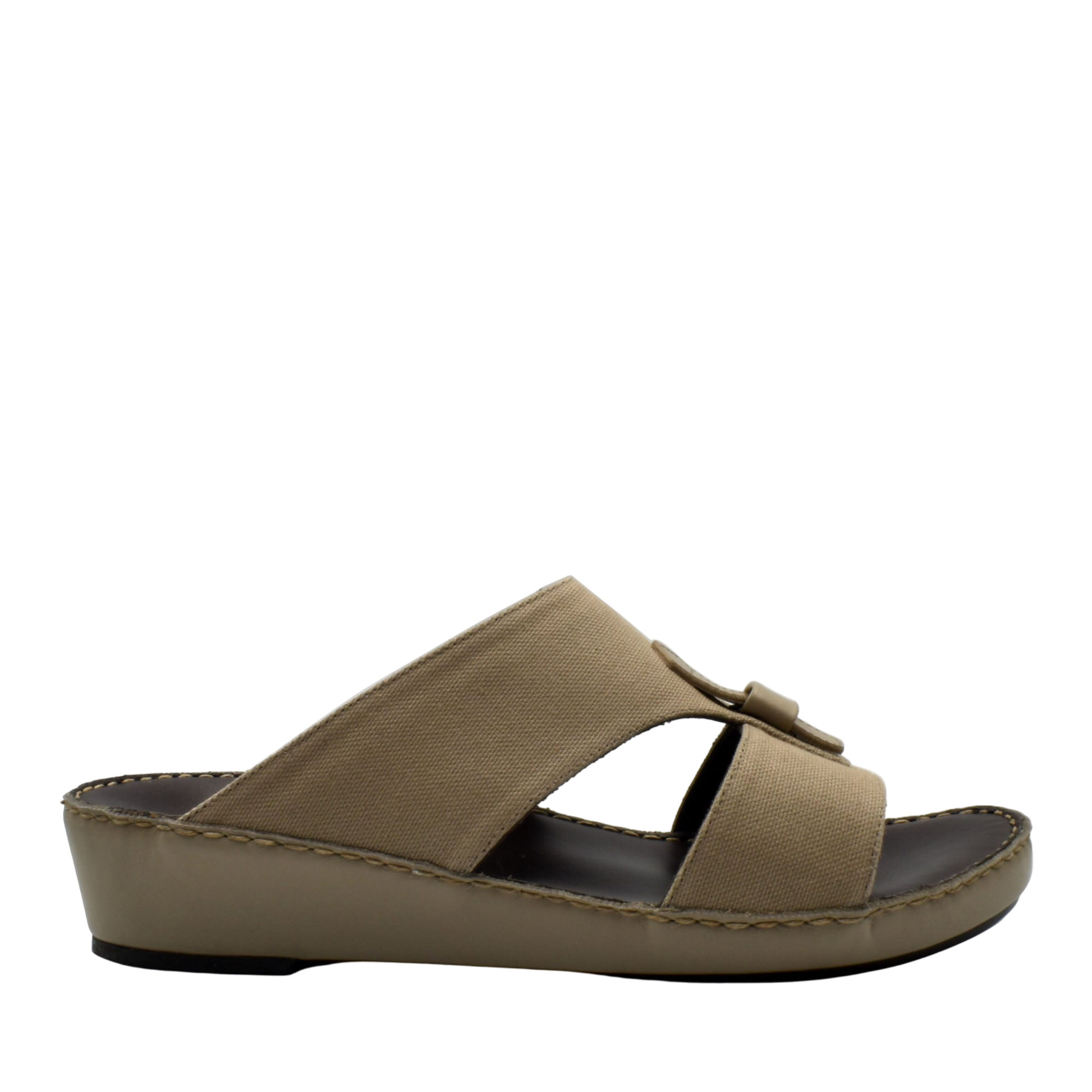Beige casual wedge sandals with fabric straps and cushioned sole from Private Collection