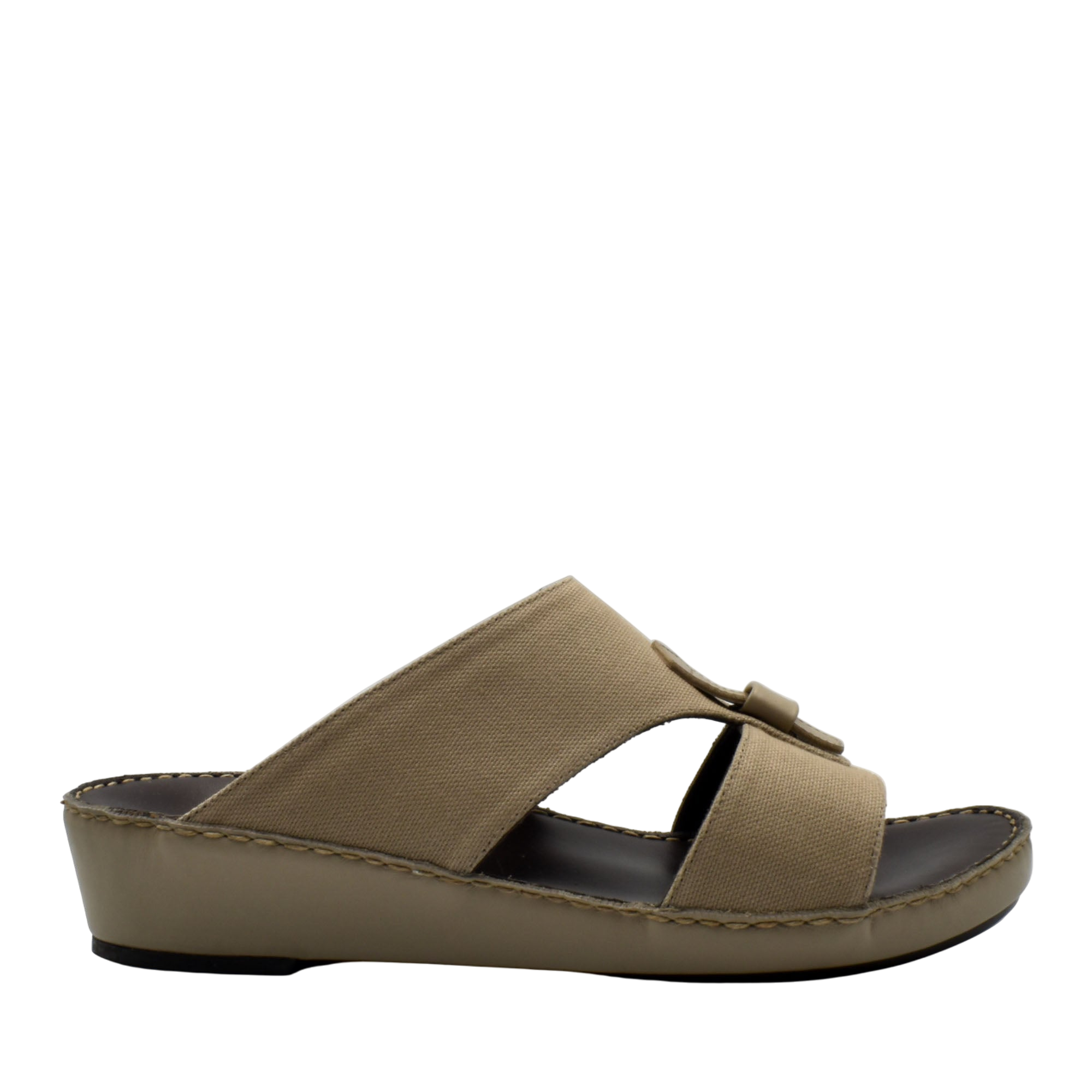 Beige casual wedge sandals with fabric straps and cushioned sole from Private Collection