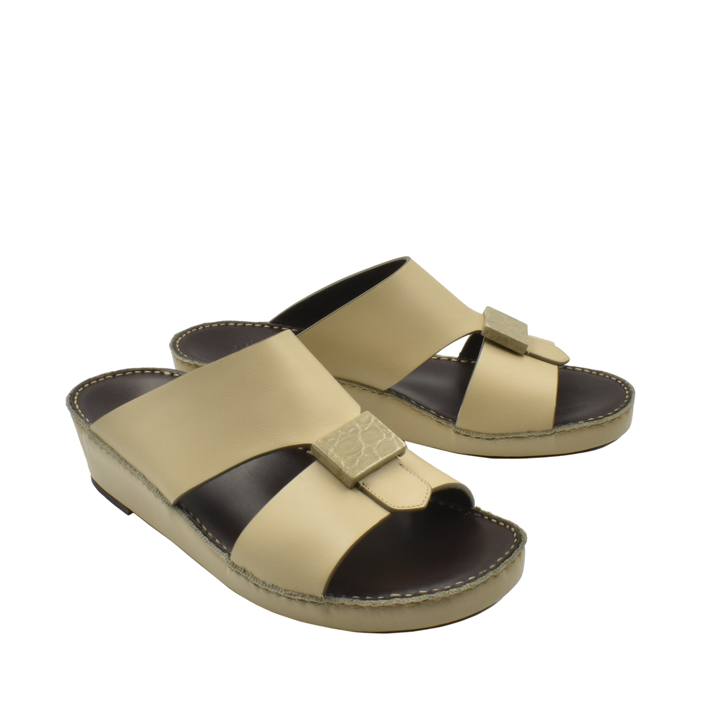 Beige Cerchio buckle sandals with wide straps and cushioned sole from Private collection