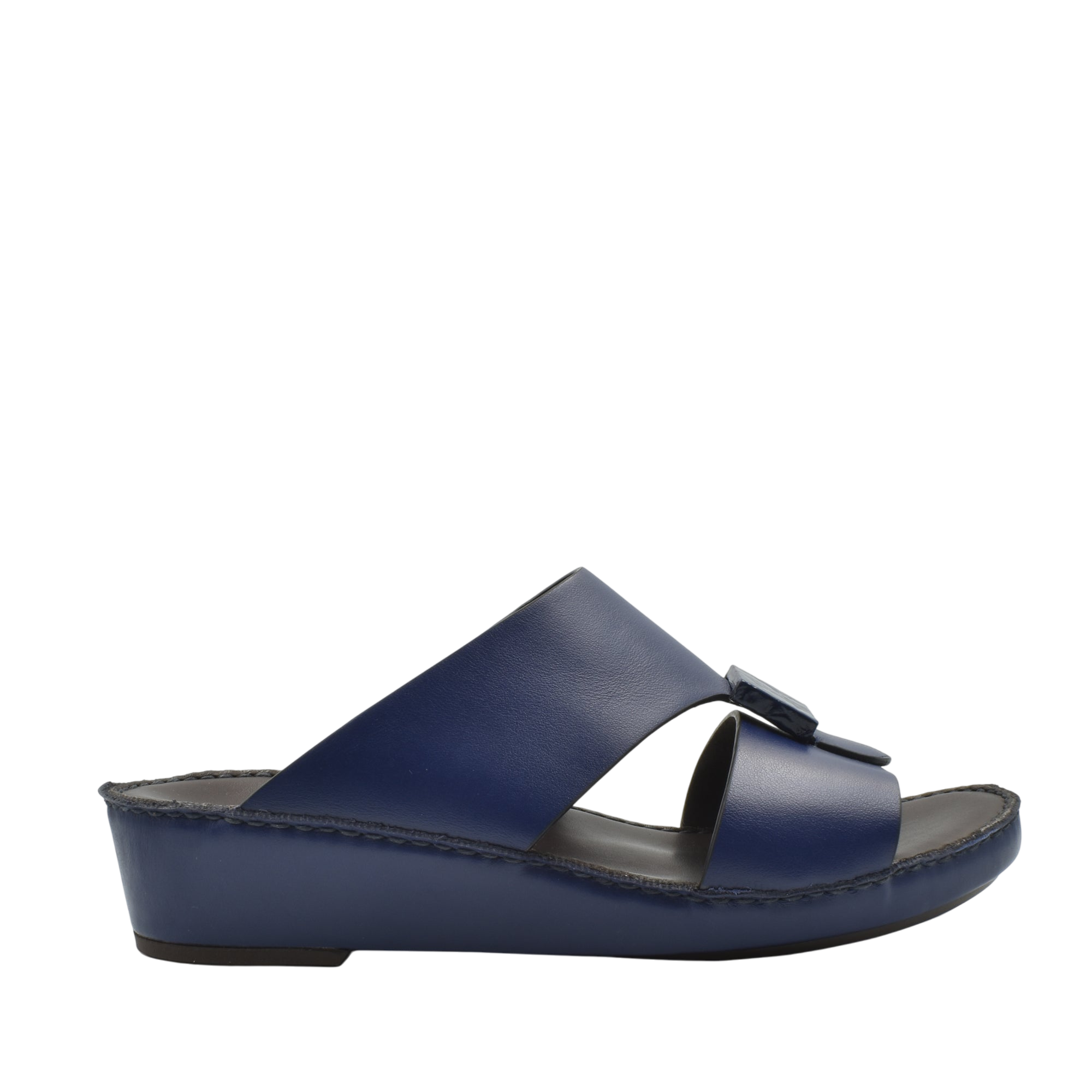Navy blue Cerchio buckle sandals with a wedge sole and adjustable strap from Private collection