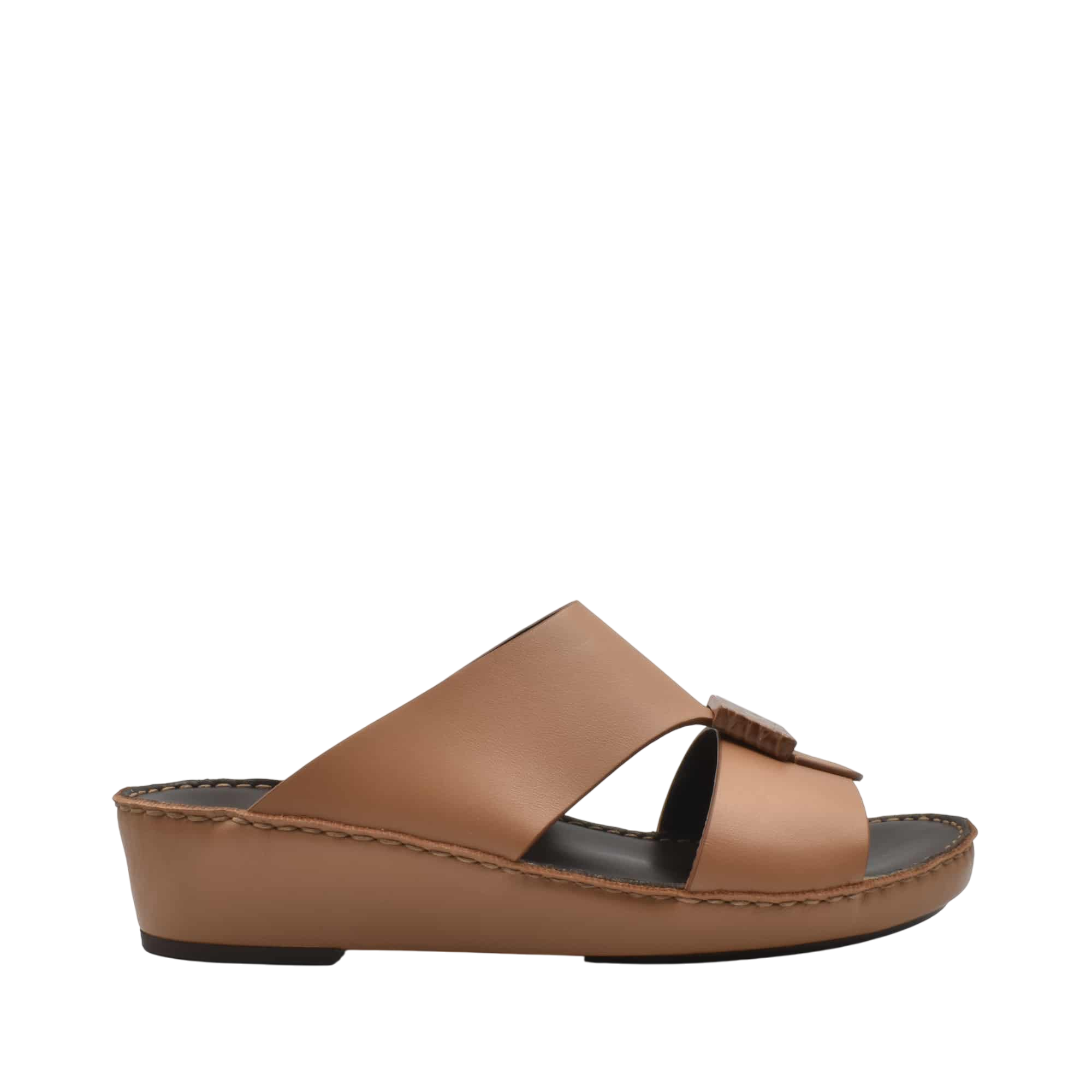Tan Cerchio buckle sandals with wedge sole and wide leather straps from Private collection