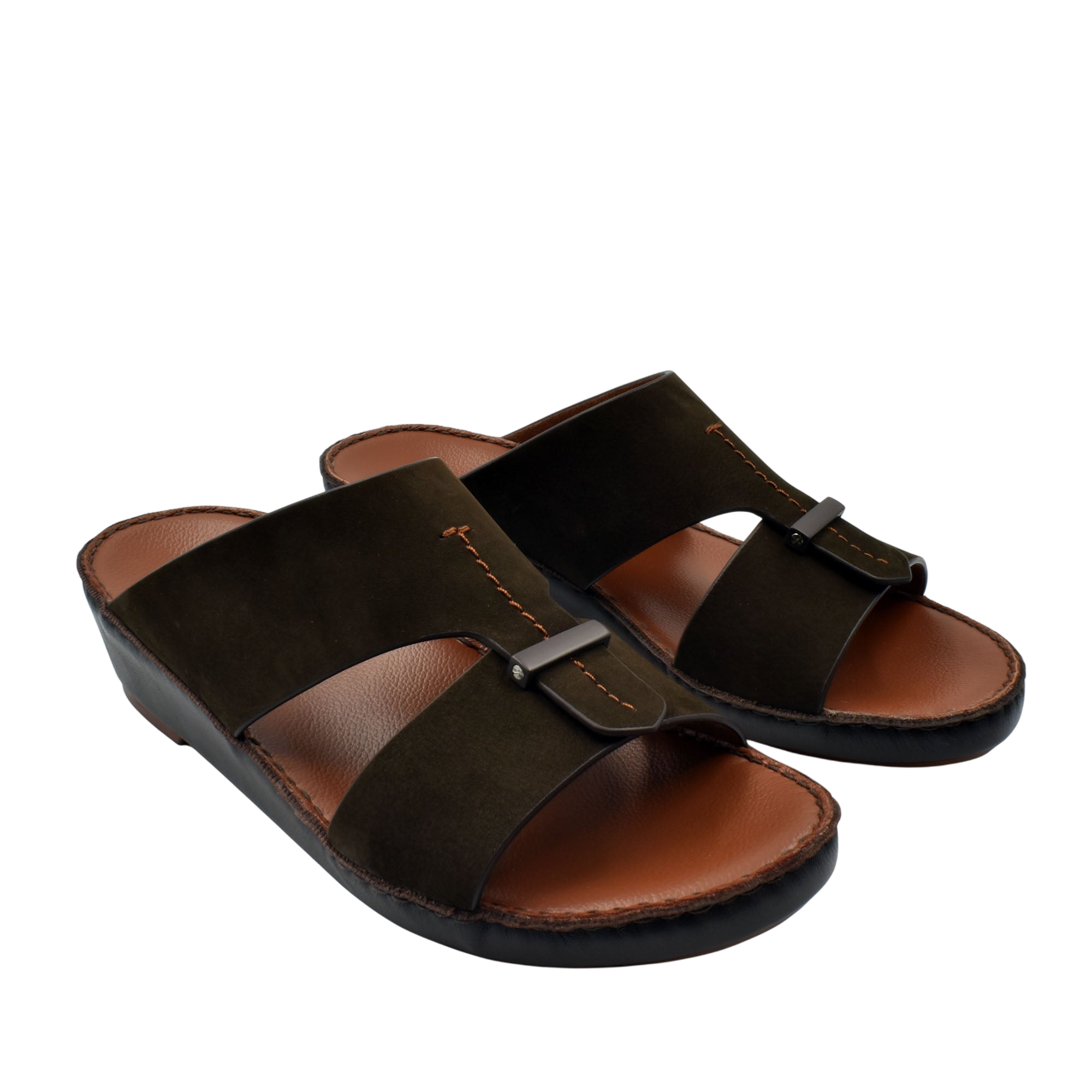 Pair of black cerchio cucire comfort shoes with brown cushioned footbed and adjustable strap