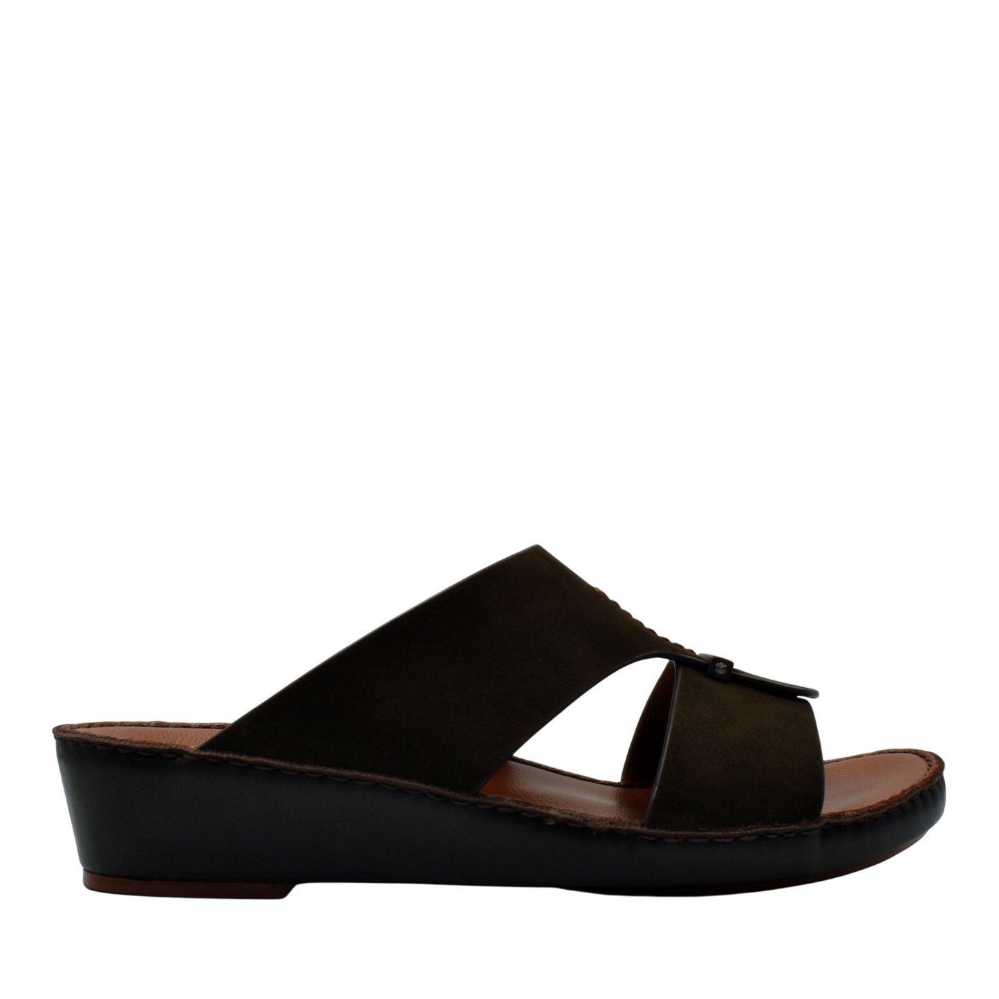 Black slip-on cerchio cucire comfort shoes with open toe and cushioned sole