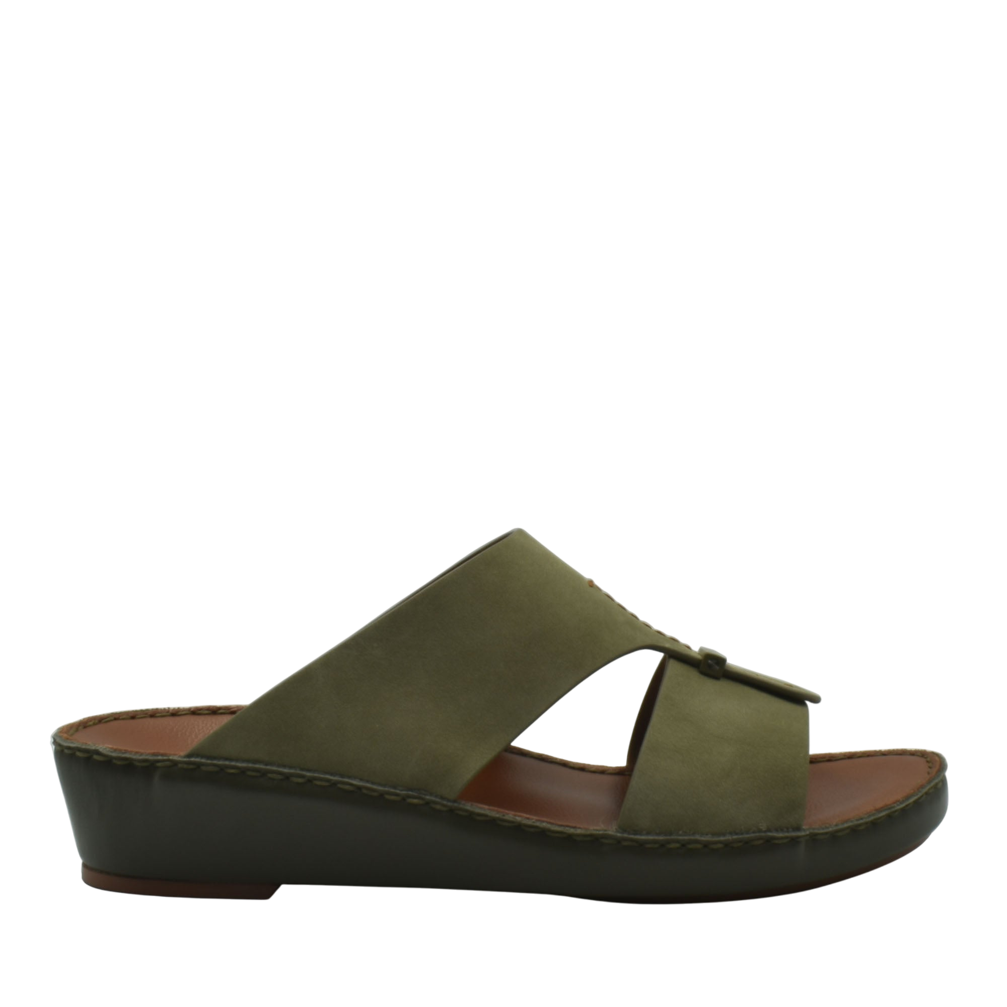 Olive green cerchio cucire comfort shoes with open toe and cushioned sole slip-on sandal