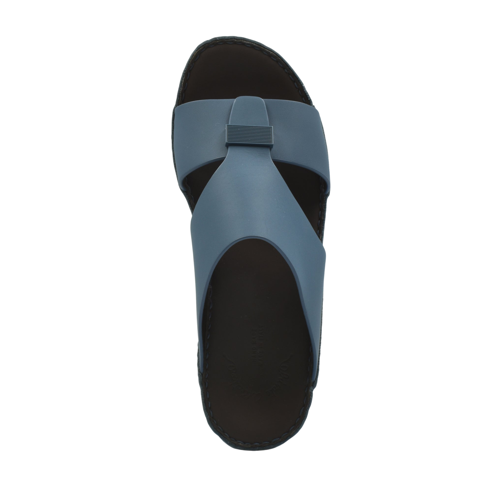 Top view of blue Cerchio Gomato sandals with black sole from Private Collection