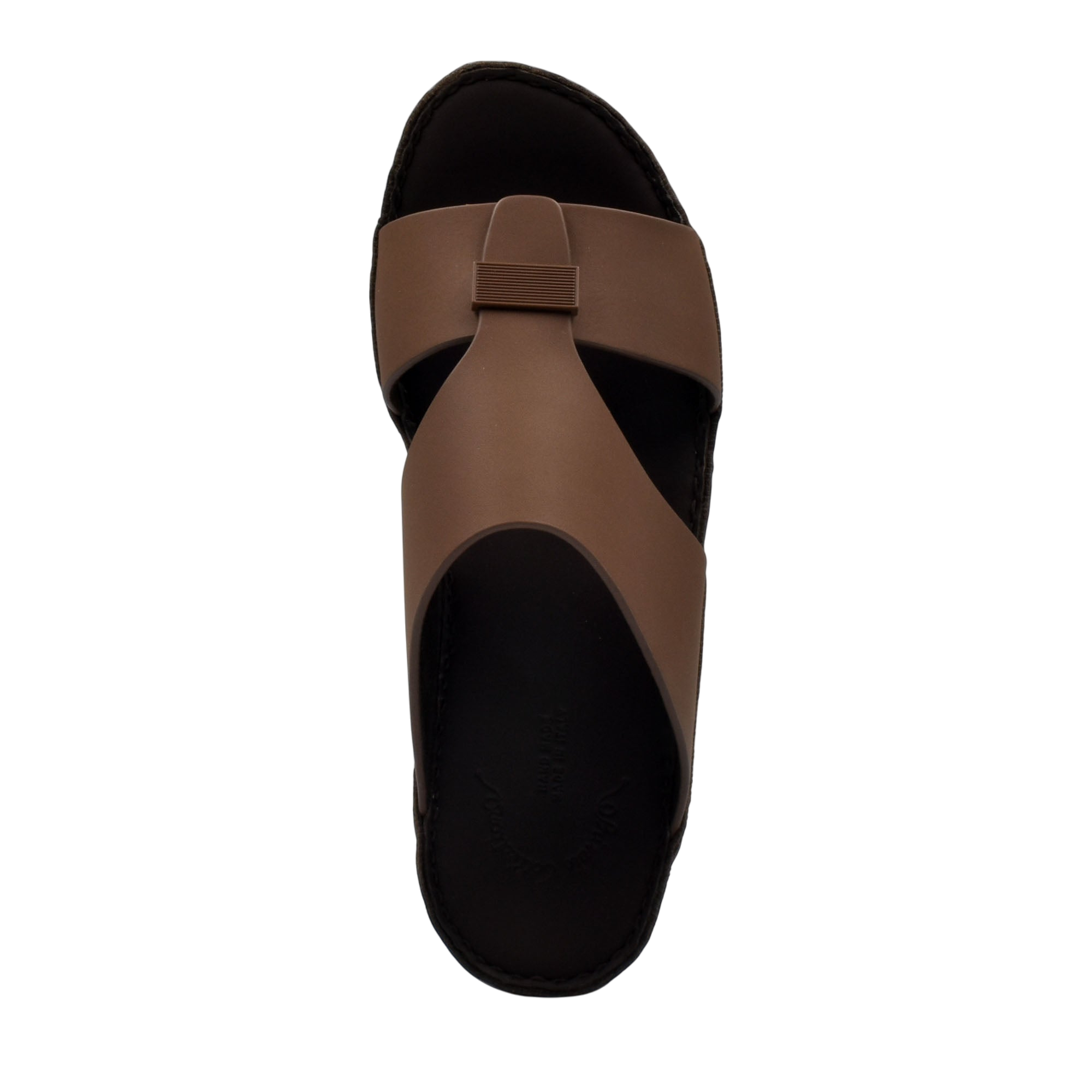 Top view of brown Cerchio Gomato sandals with black sole and minimalist design