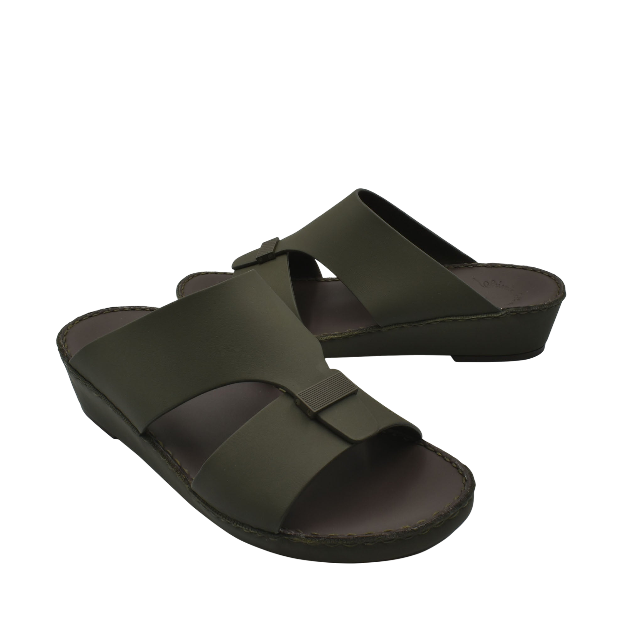 Olive green Cerchio Gomato sandals with wide straps and cushioned sole from Private Collection