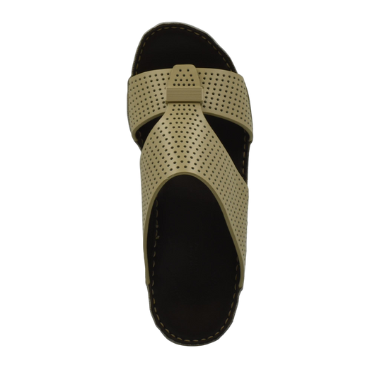 Beige Cerchio Gomato sandals with perforated design and black sole from Private collection