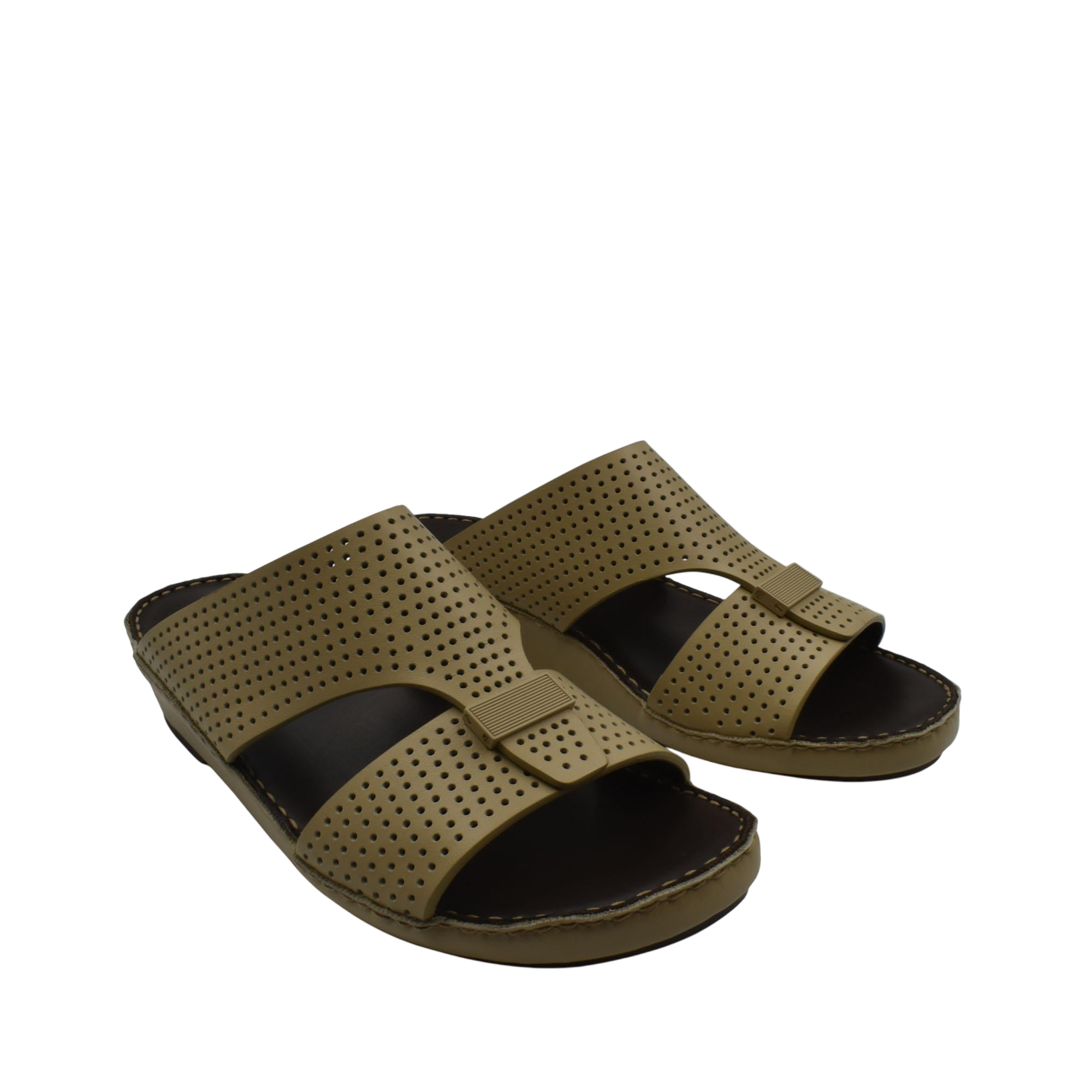 Private collection Cerchio Gomato sandals in olive green with perforated design and open toe