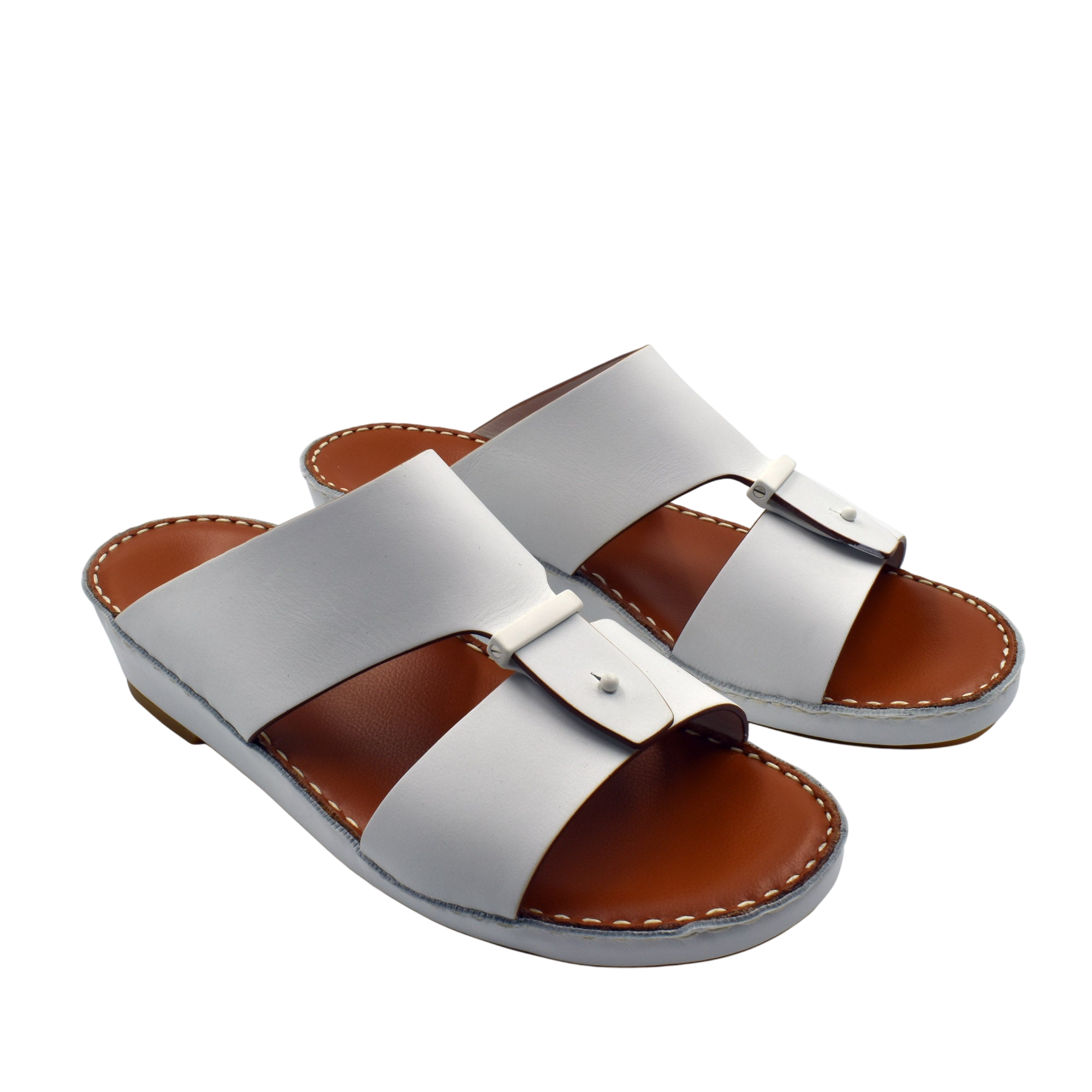 Private Collection Cinghia Sacoche sandals in white with brown footbed and stitched detailing