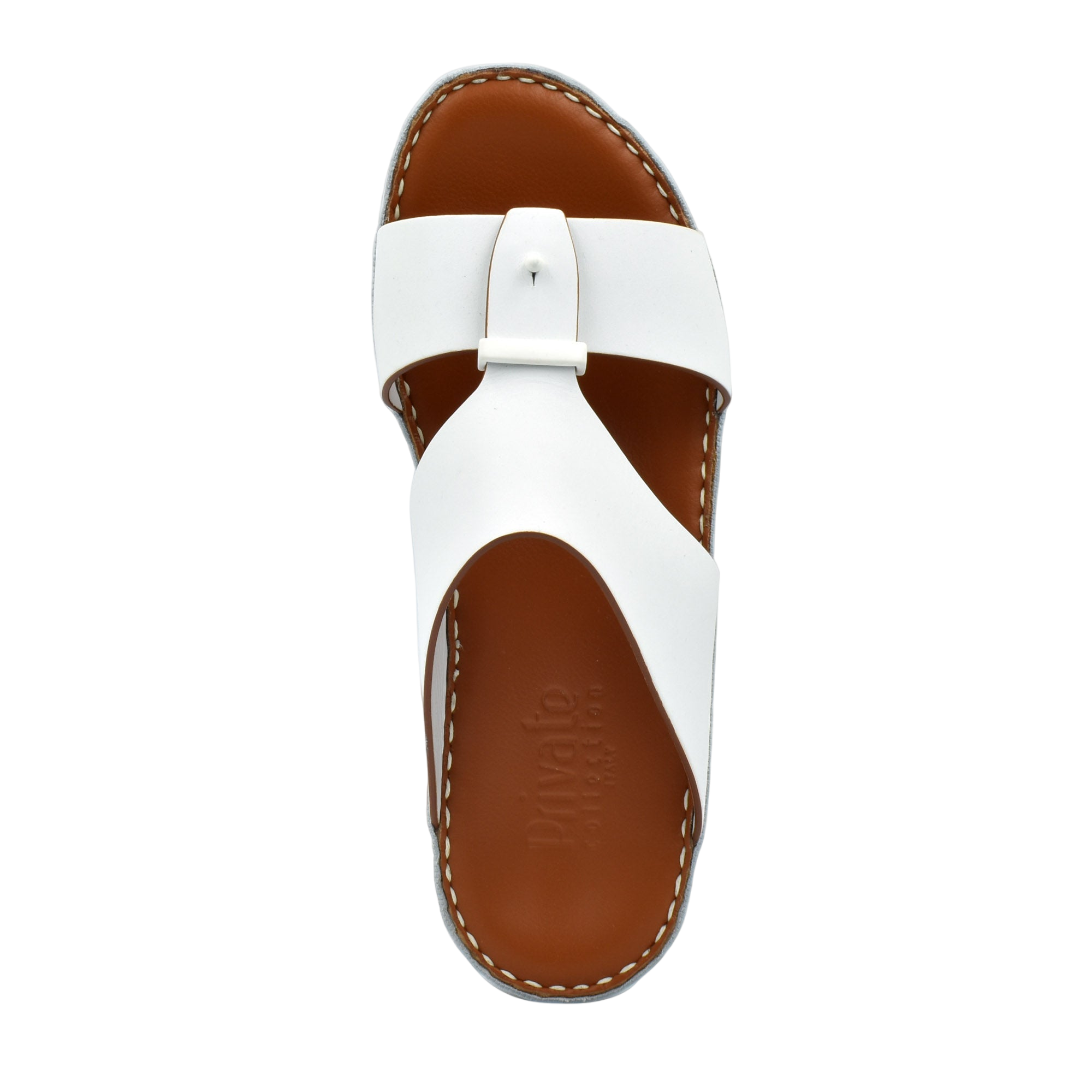 White Cinghia Sacoche sandals with brown sole and stitched edges by Private Collection
