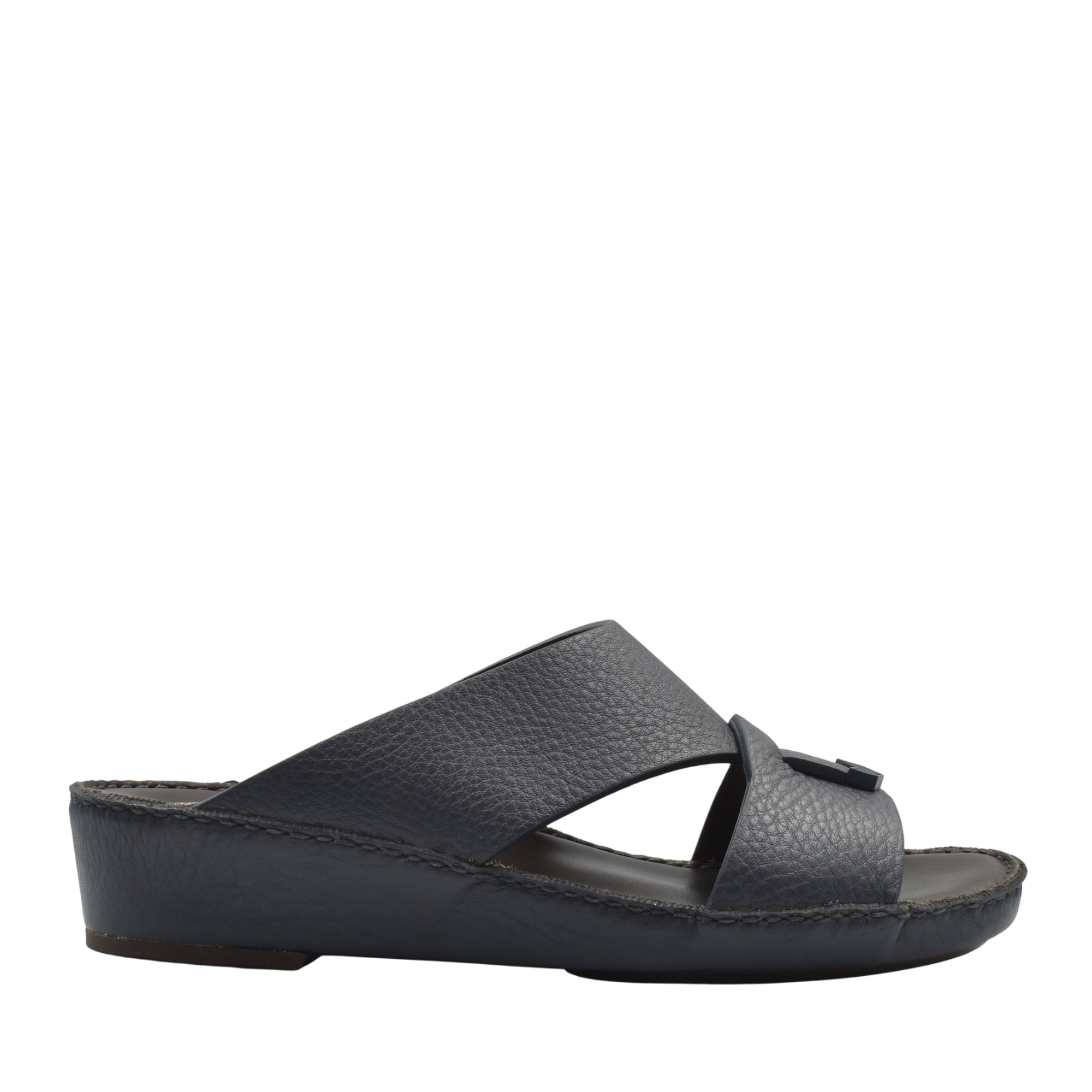 Private Collection black luxury leather sandals with crisscross straps and low wedge heel