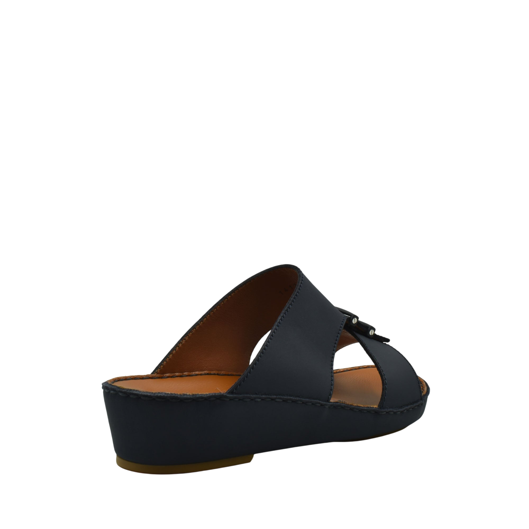 Black comfortable rubber sandals with a slight wedge heel and open toe design