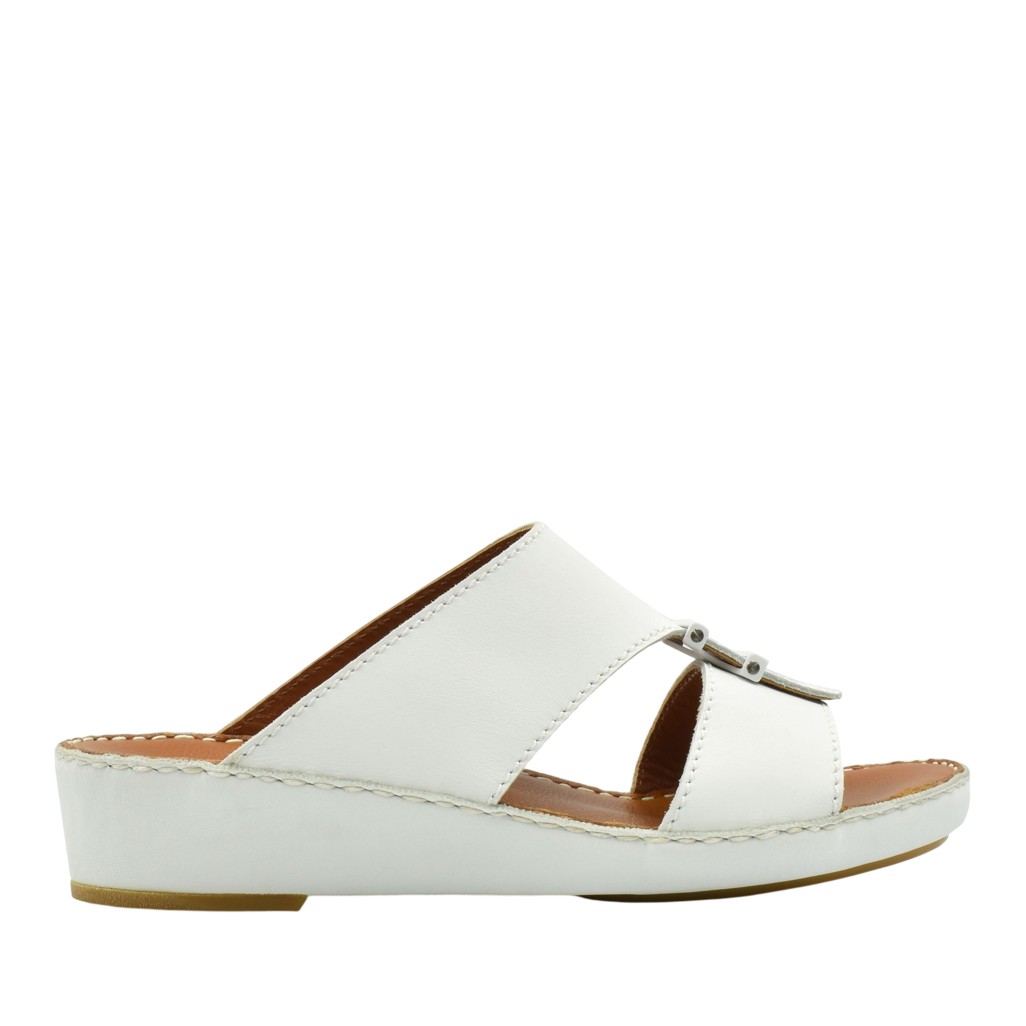 White comfortable rubber sandals with a low wedge heel and open toe design for casual wear