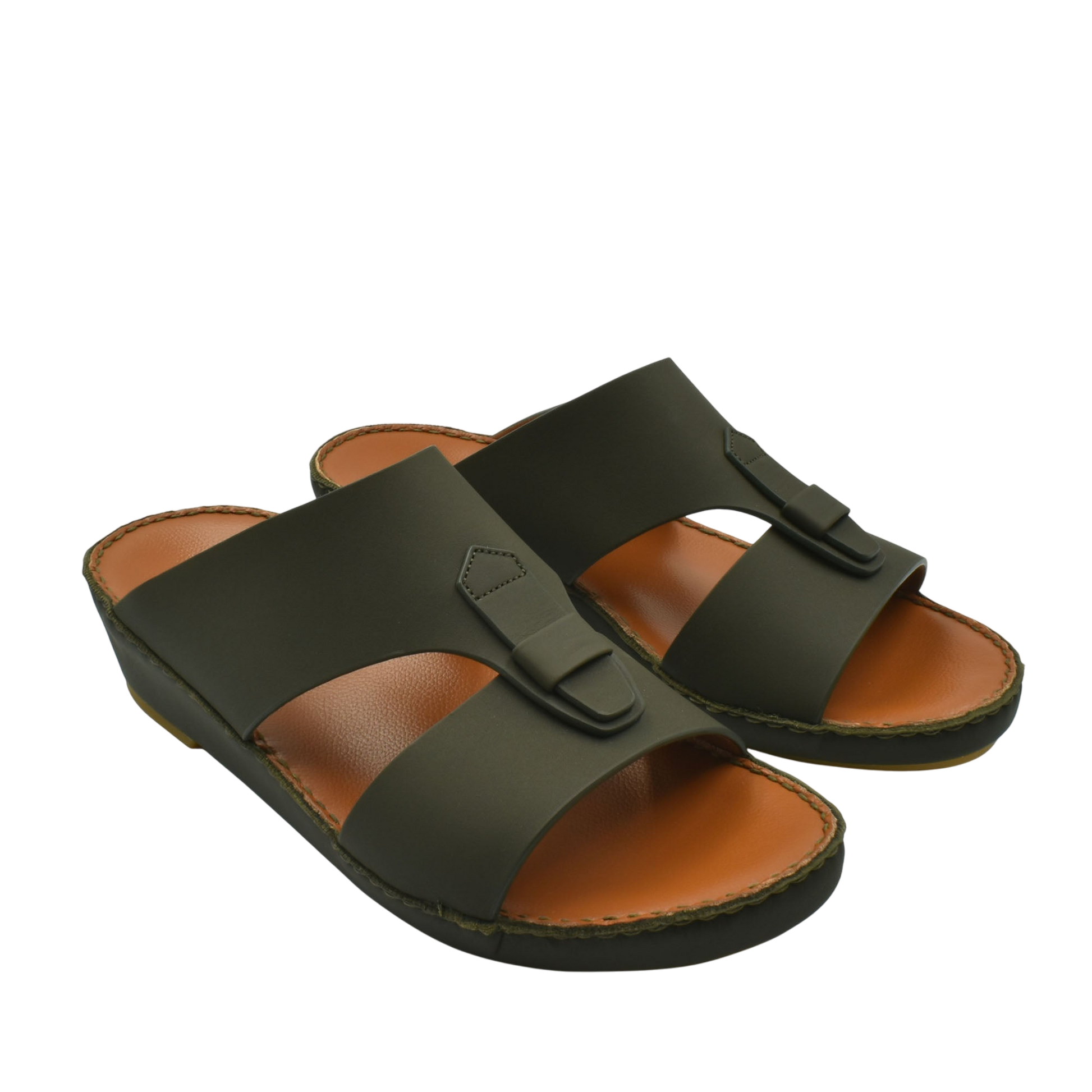 Black comfortable rubber slides with wide straps and cushioned brown footbed for casual wear