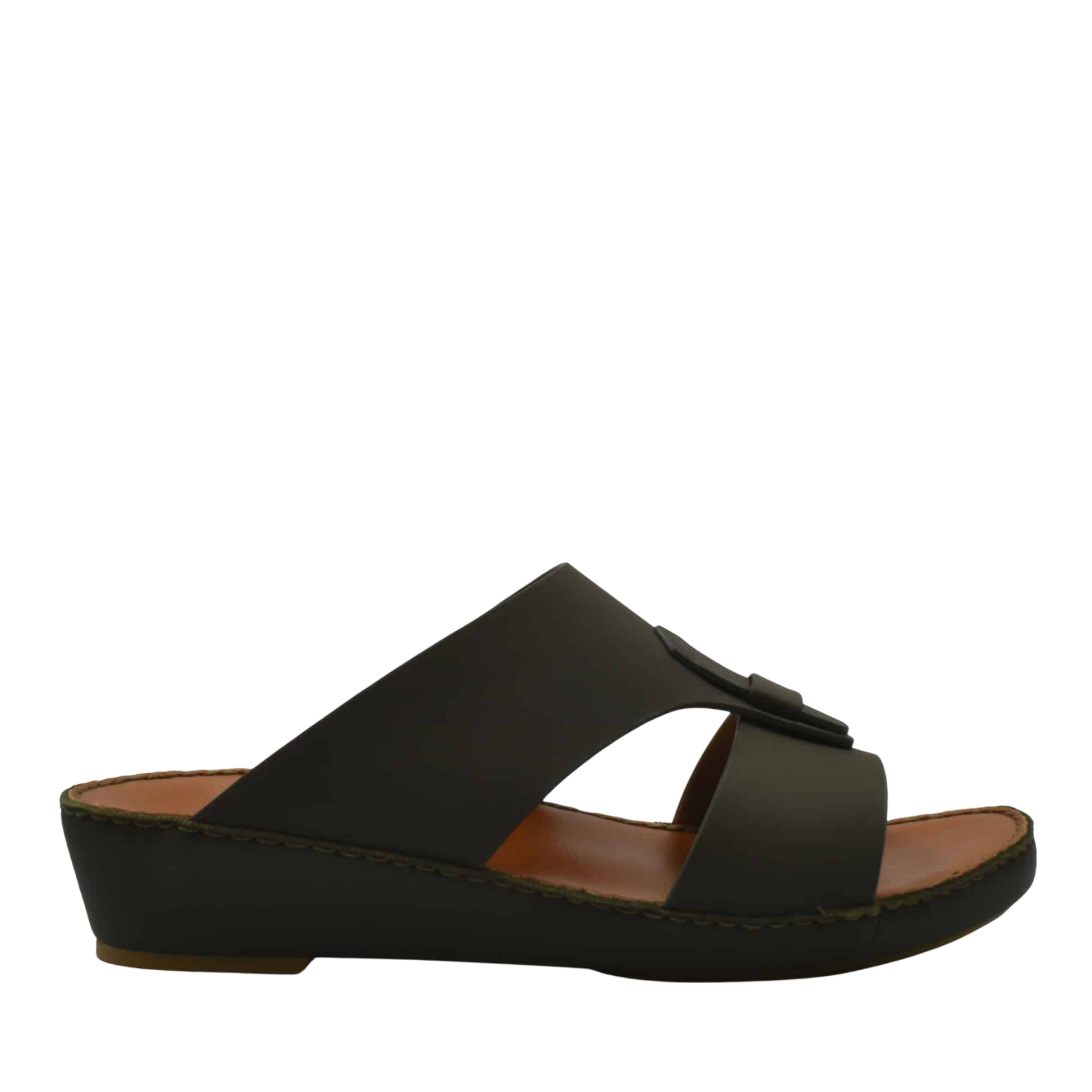 Black comfortable rubber slides with wide straps and cushioned sole for casual wear