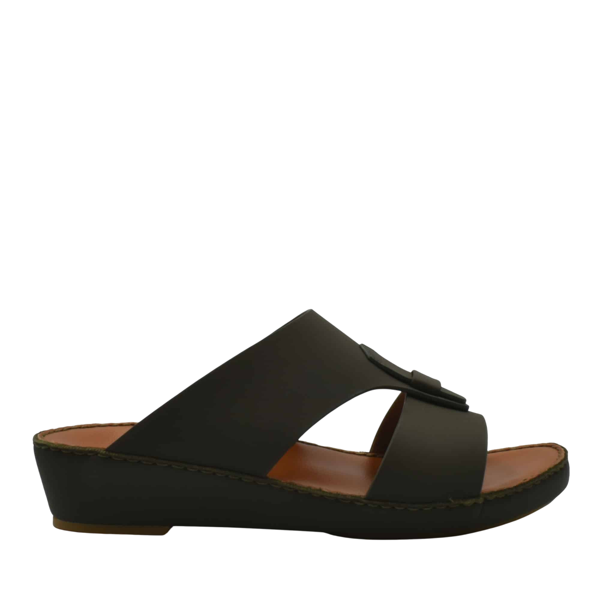 Black comfortable rubber slides with wide straps and cushioned sole for casual wear