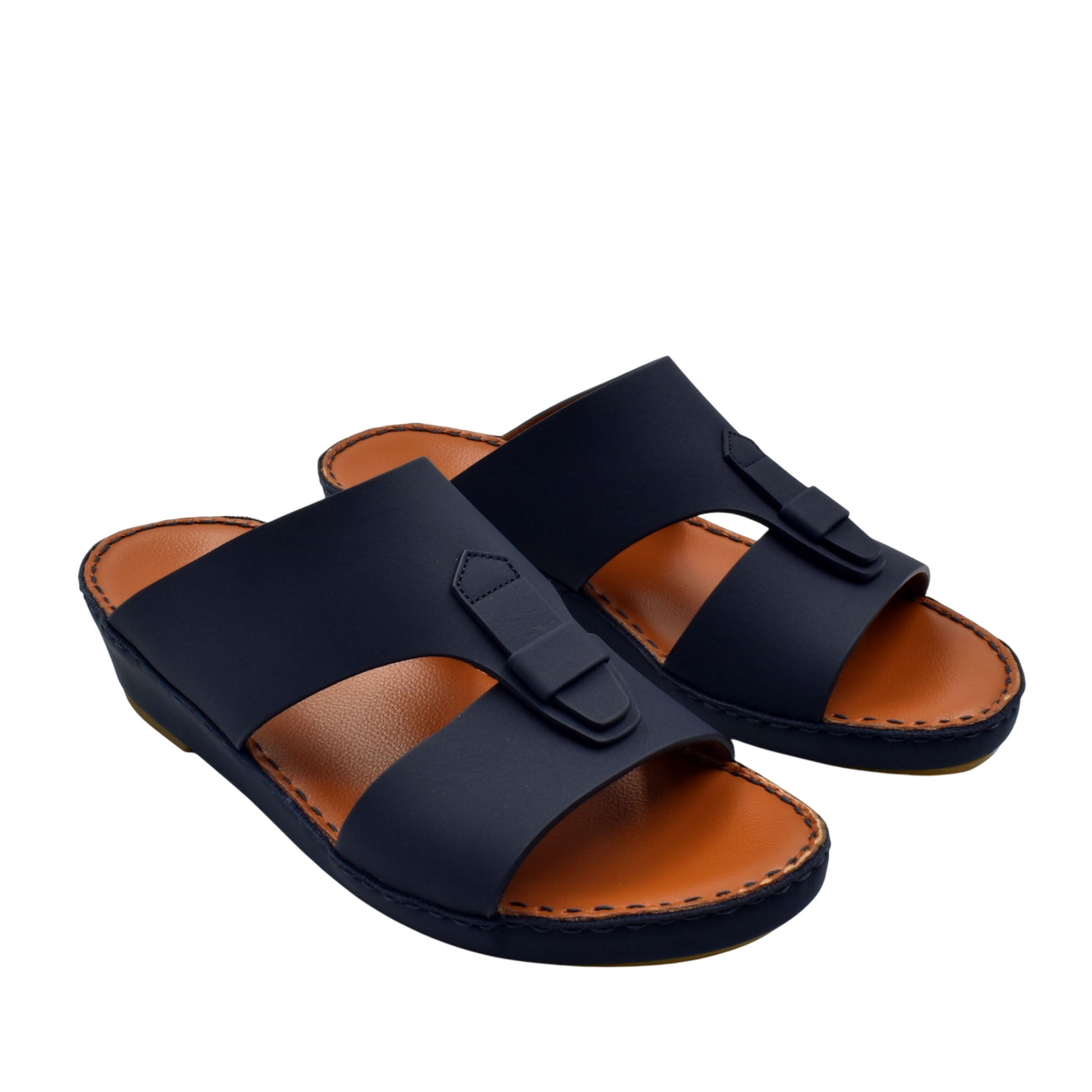 Black comfortable rubber slides with open toe and cushioned brown insoles for everyday wear