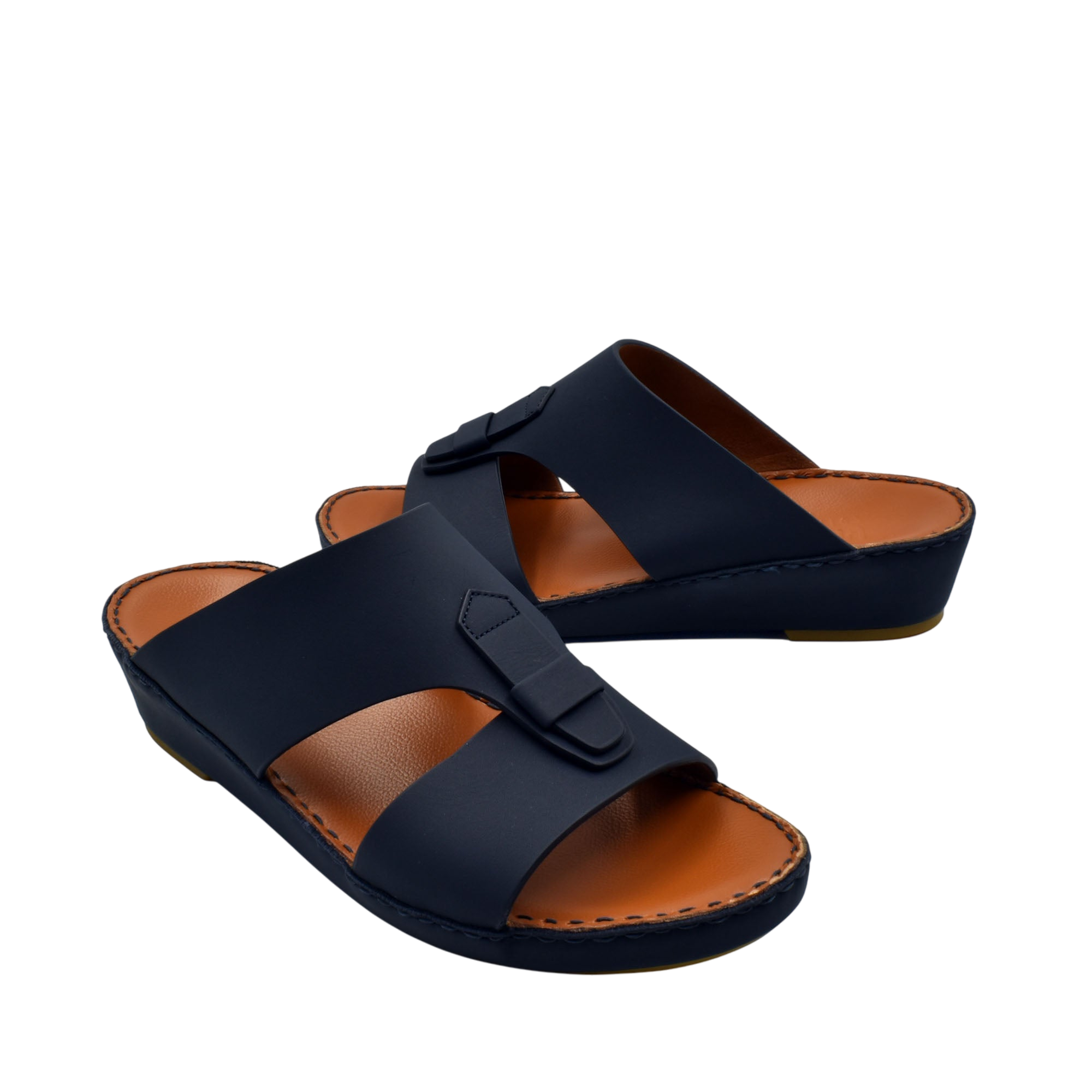 Black comfortable rubber slides with cushioned brown insole and adjustable strap design