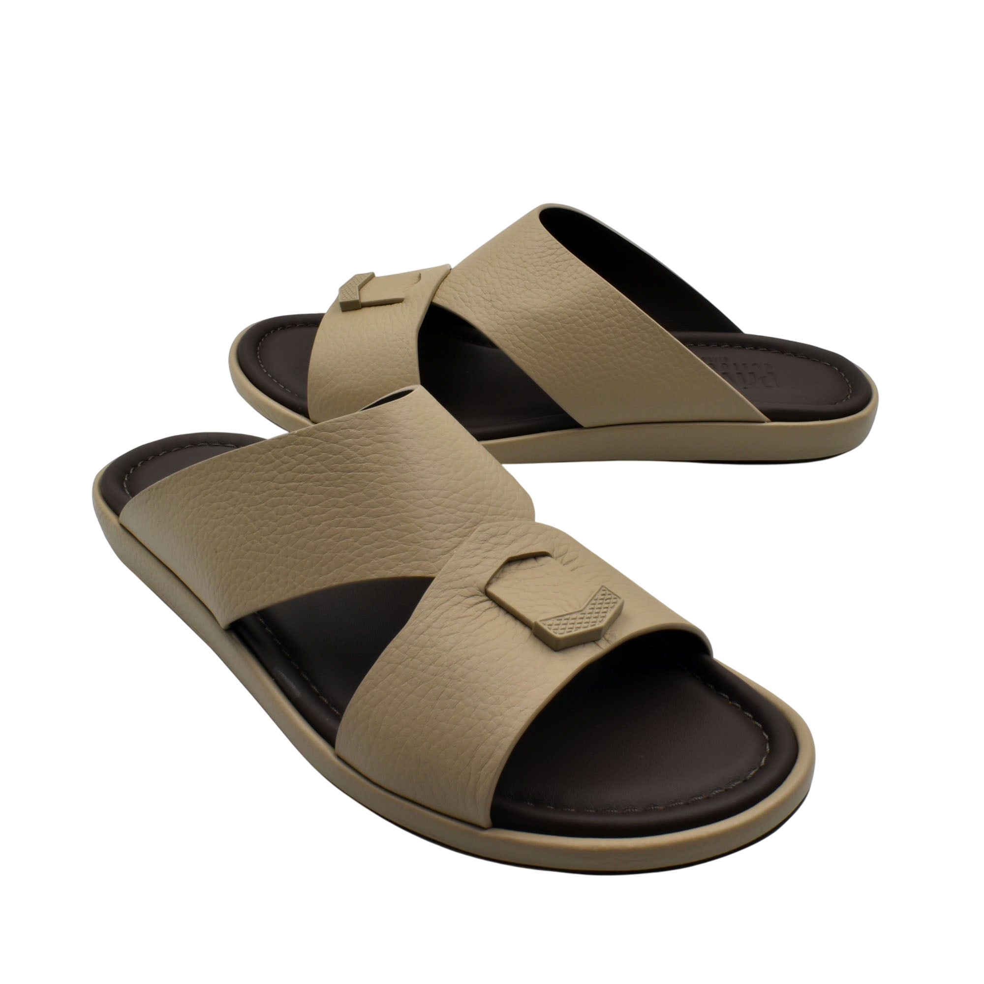Beige and brown comfortable stylish slides with wide straps and cushioned sole for casual wear