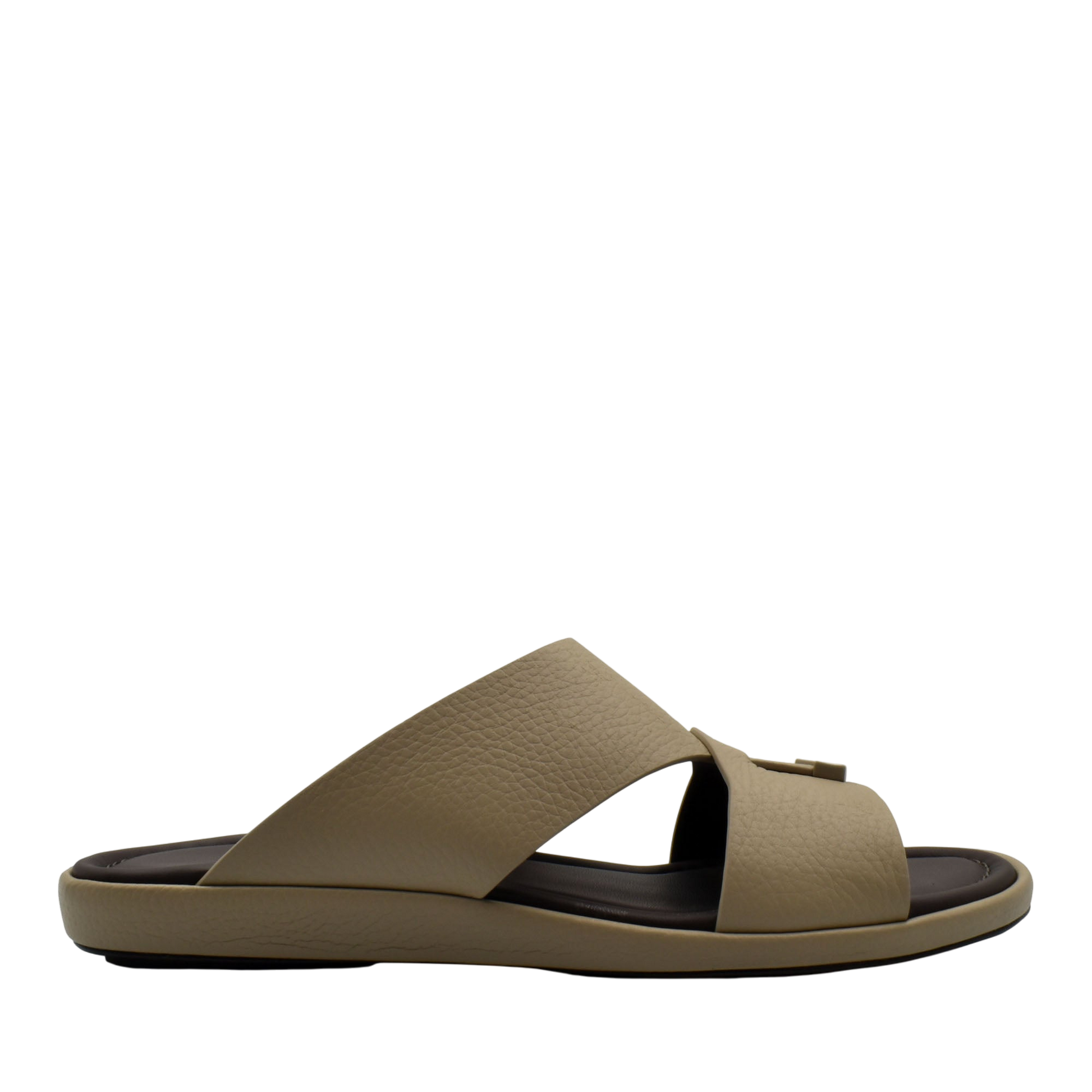 Tan comfortable stylish slides with wide straps and cushioned sole for everyday wear
