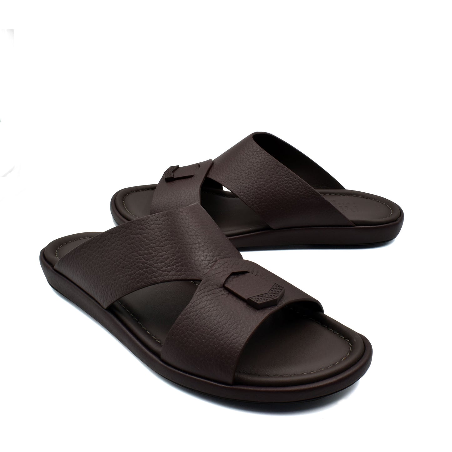 Private collection comfortable stylish slides in dark brown with cushioned sole and crossed straps