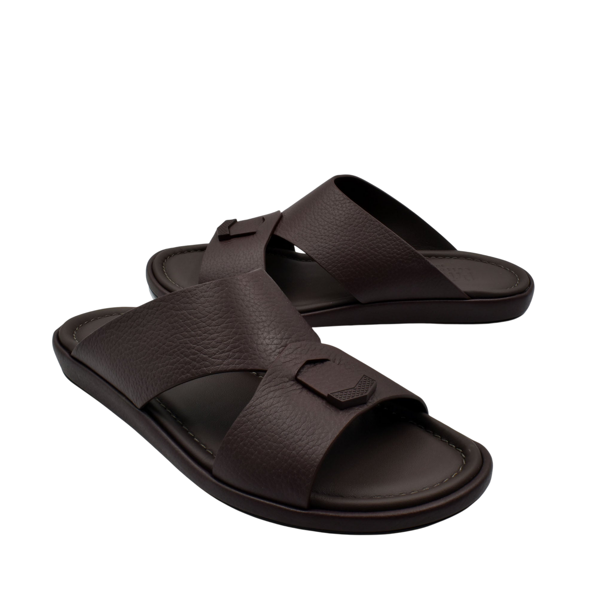 Private collection comfortable stylish slides in dark brown with cushioned sole and crossed straps