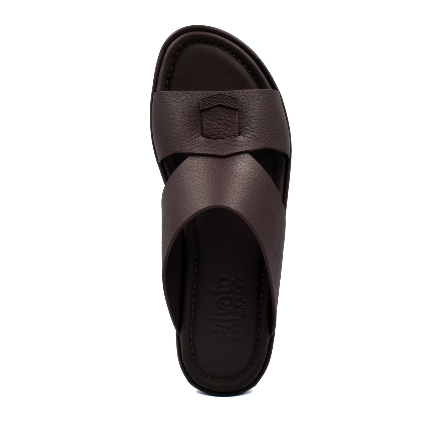 Brown leather comfortable stylish slides with crisscross straps from Private Collection