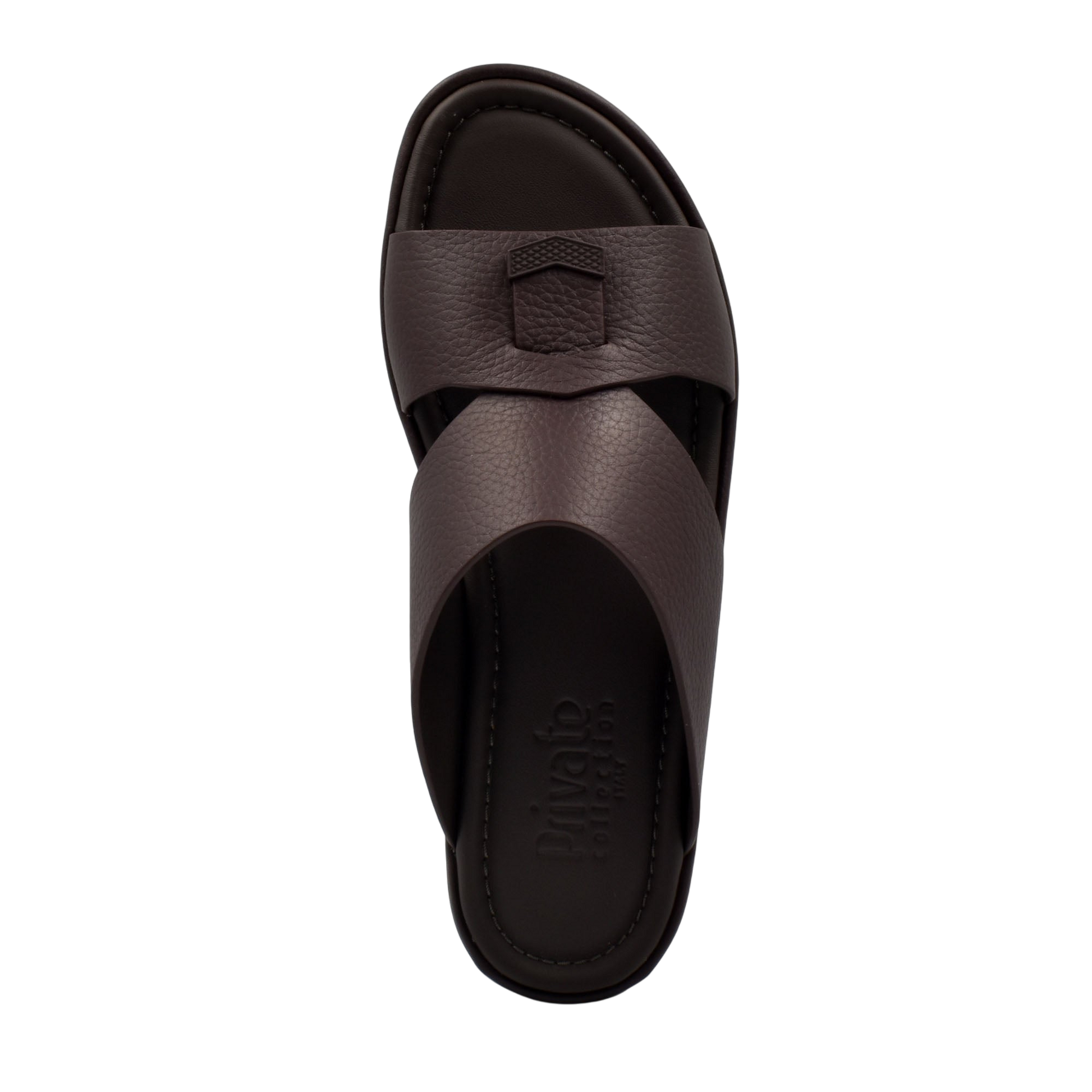 Brown leather comfortable stylish slides with crisscross straps from Private Collection