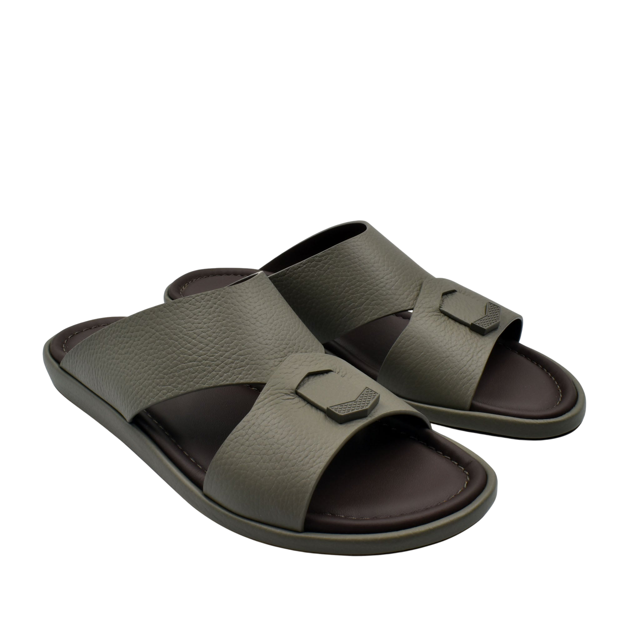 Comfortable stylish slides in green with cushioned sole and wide strap for casual wear