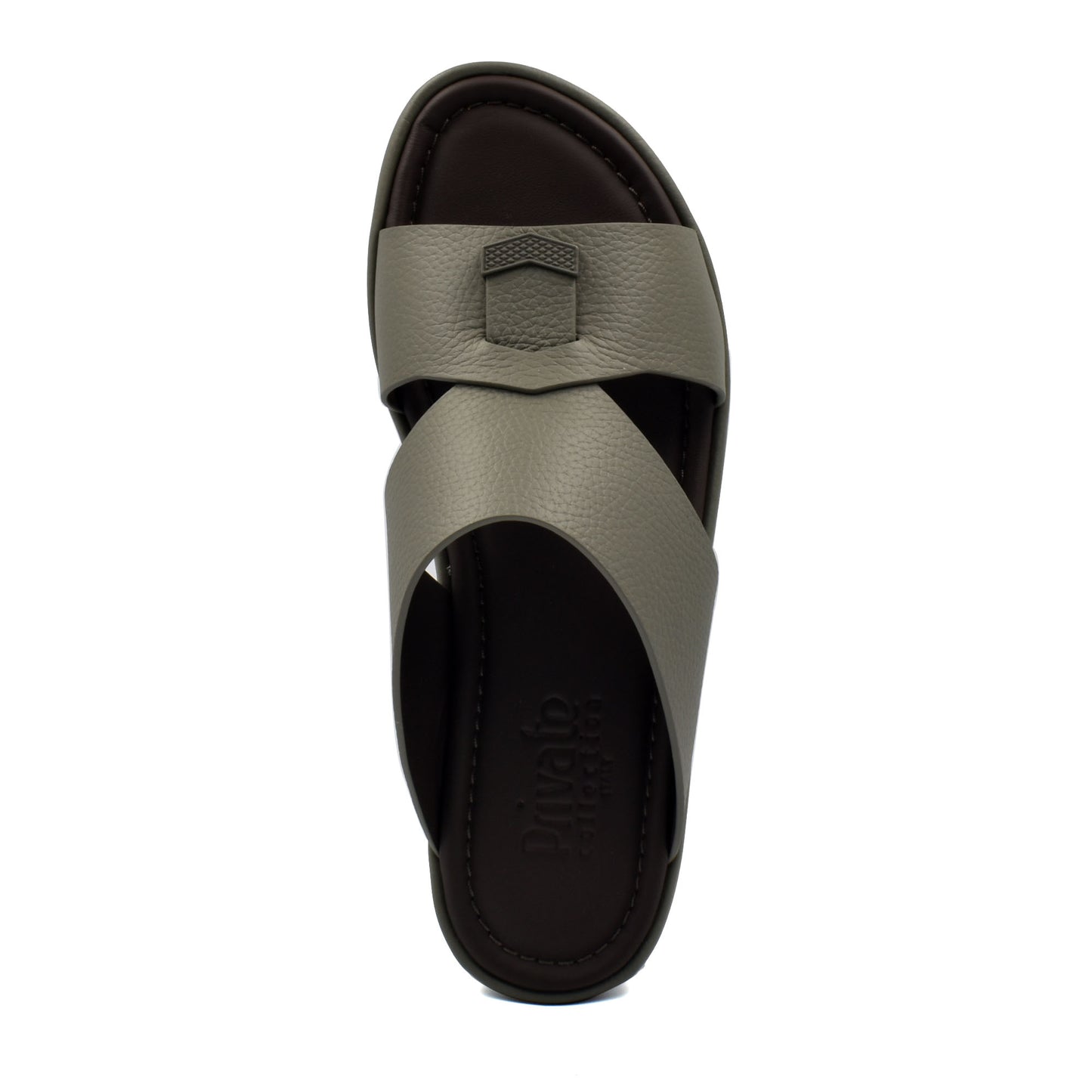 Comfortable stylish slides with gray leather straps and cushioned black sole for everyday wear