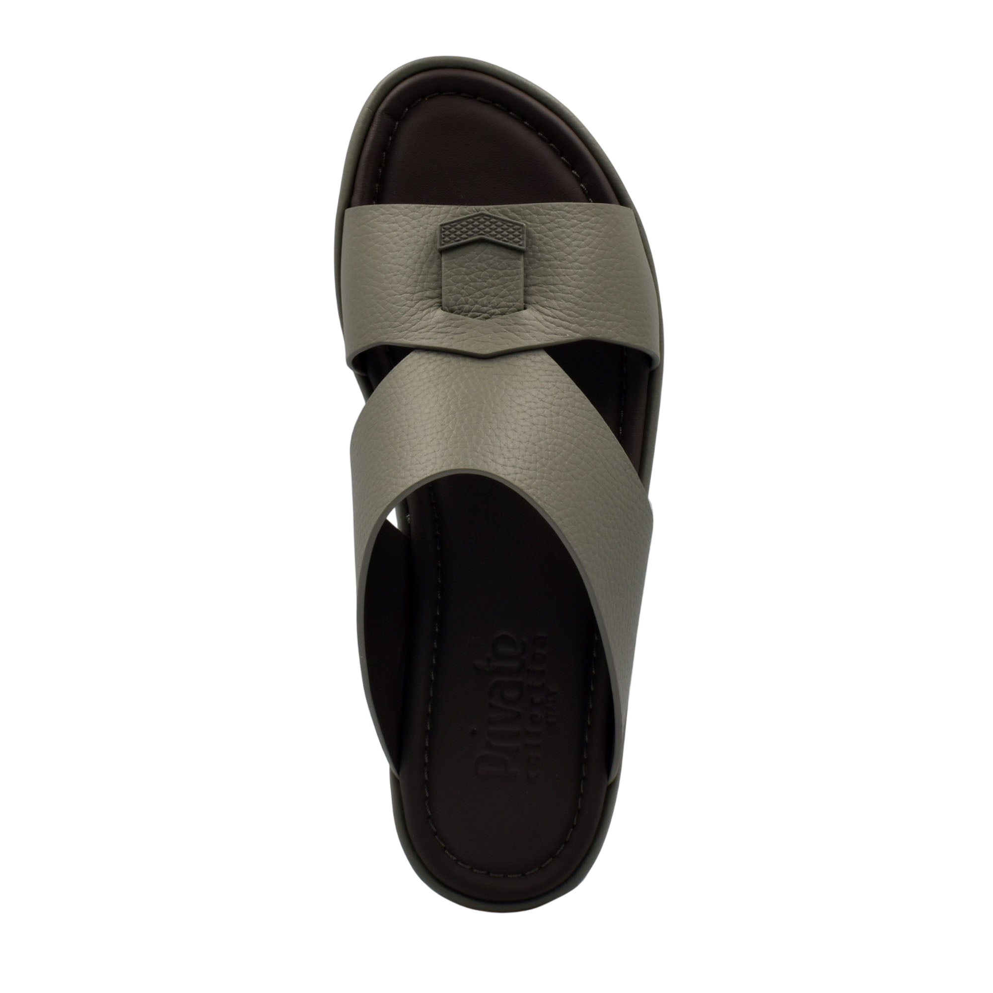 Comfortable stylish slides with gray leather straps and cushioned black sole for everyday wear