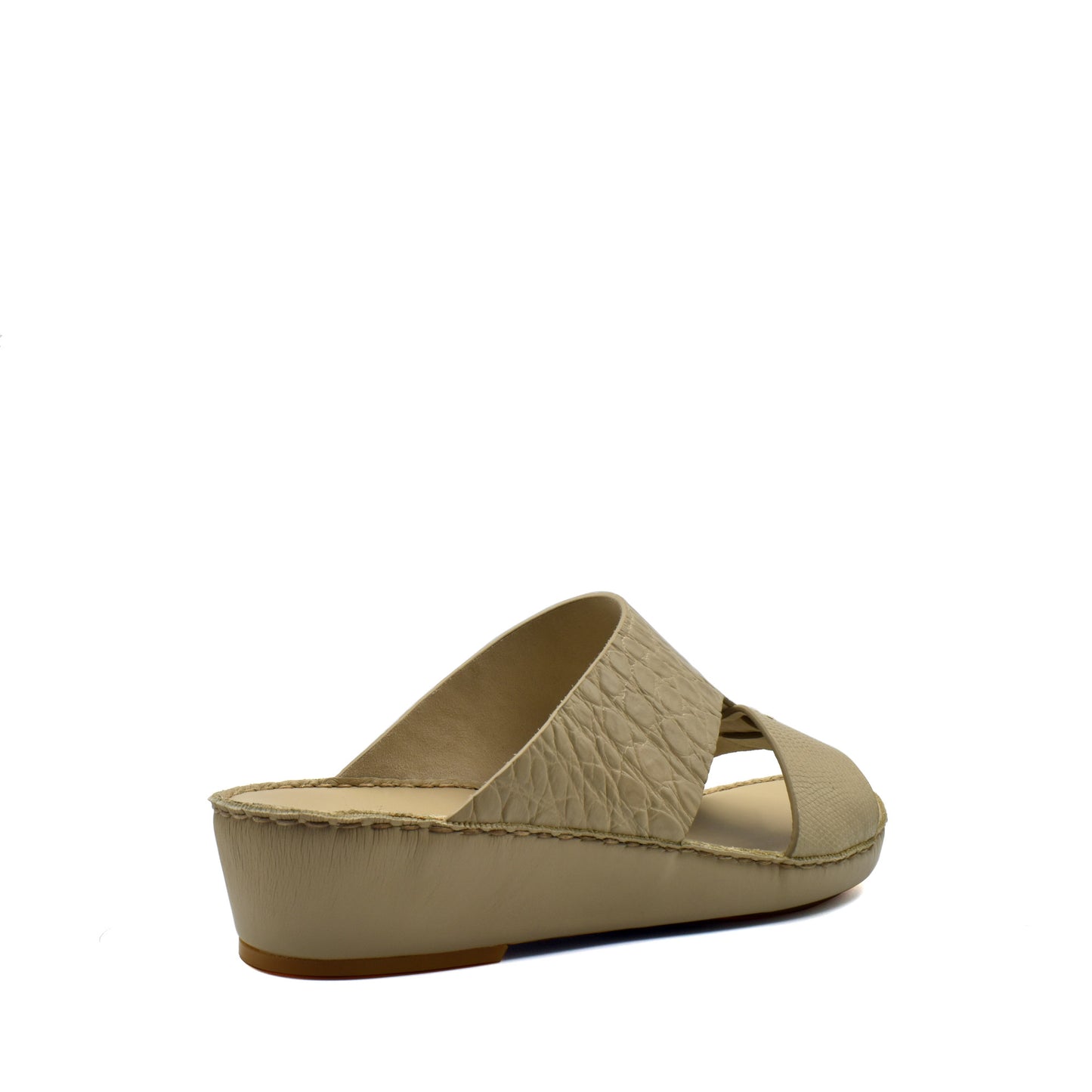Beige Crocodile Lizard Leather Sandals with wedge heel and open toe design from Private Collection