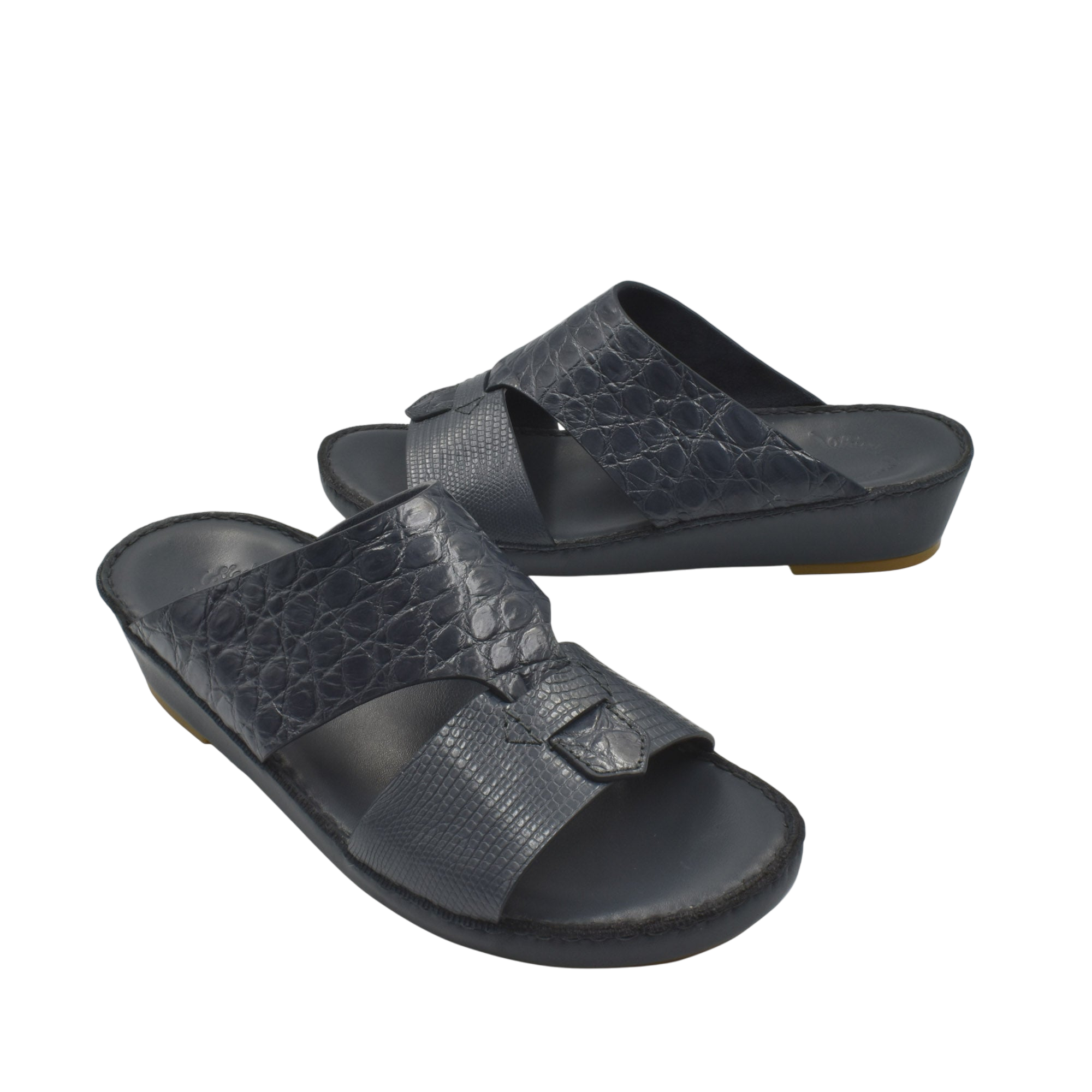 Black Crocodile Lizard Leather Sandals with open toe and cross straps for men