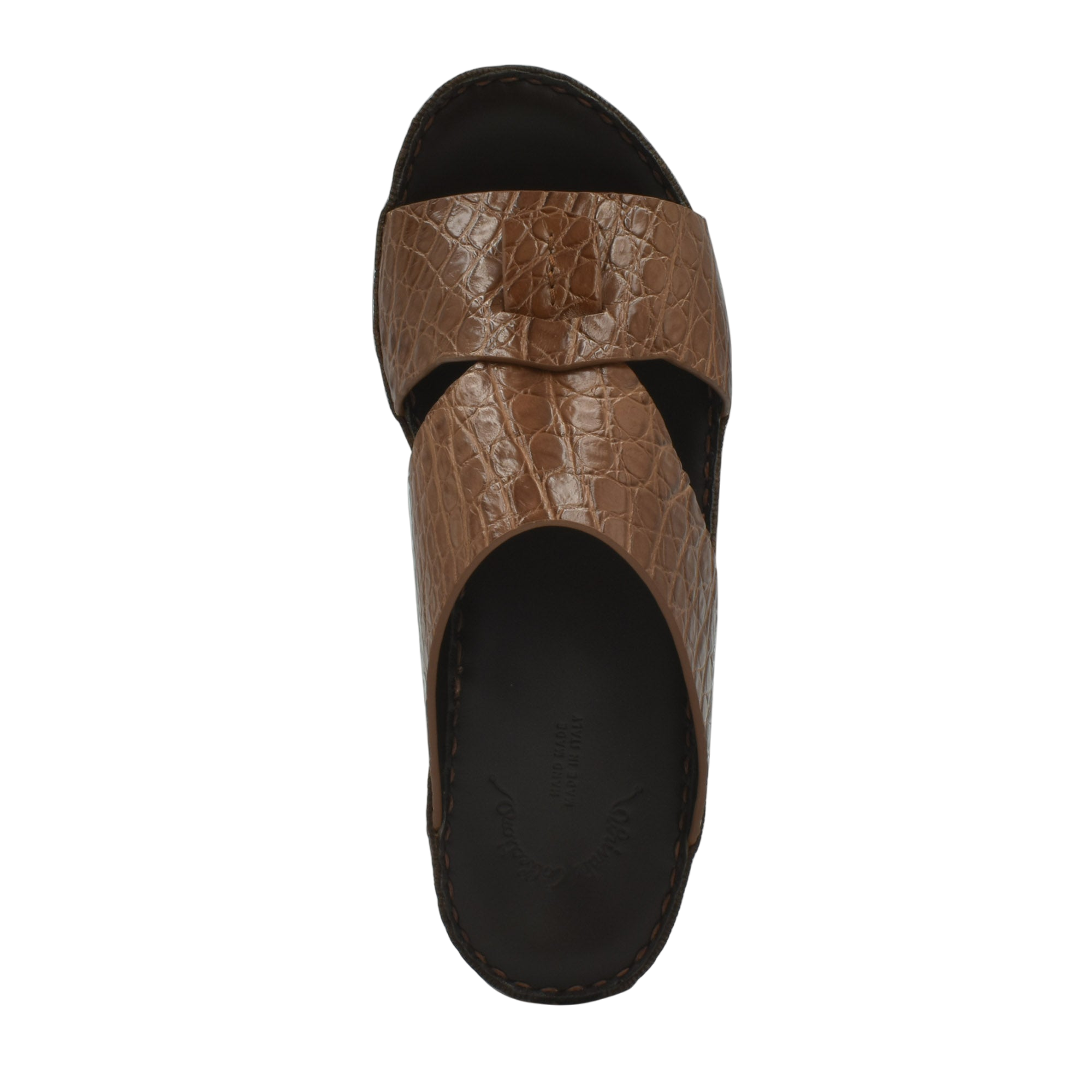 Private Collection brown crocodile sandals for men with textured leather upper and black sole