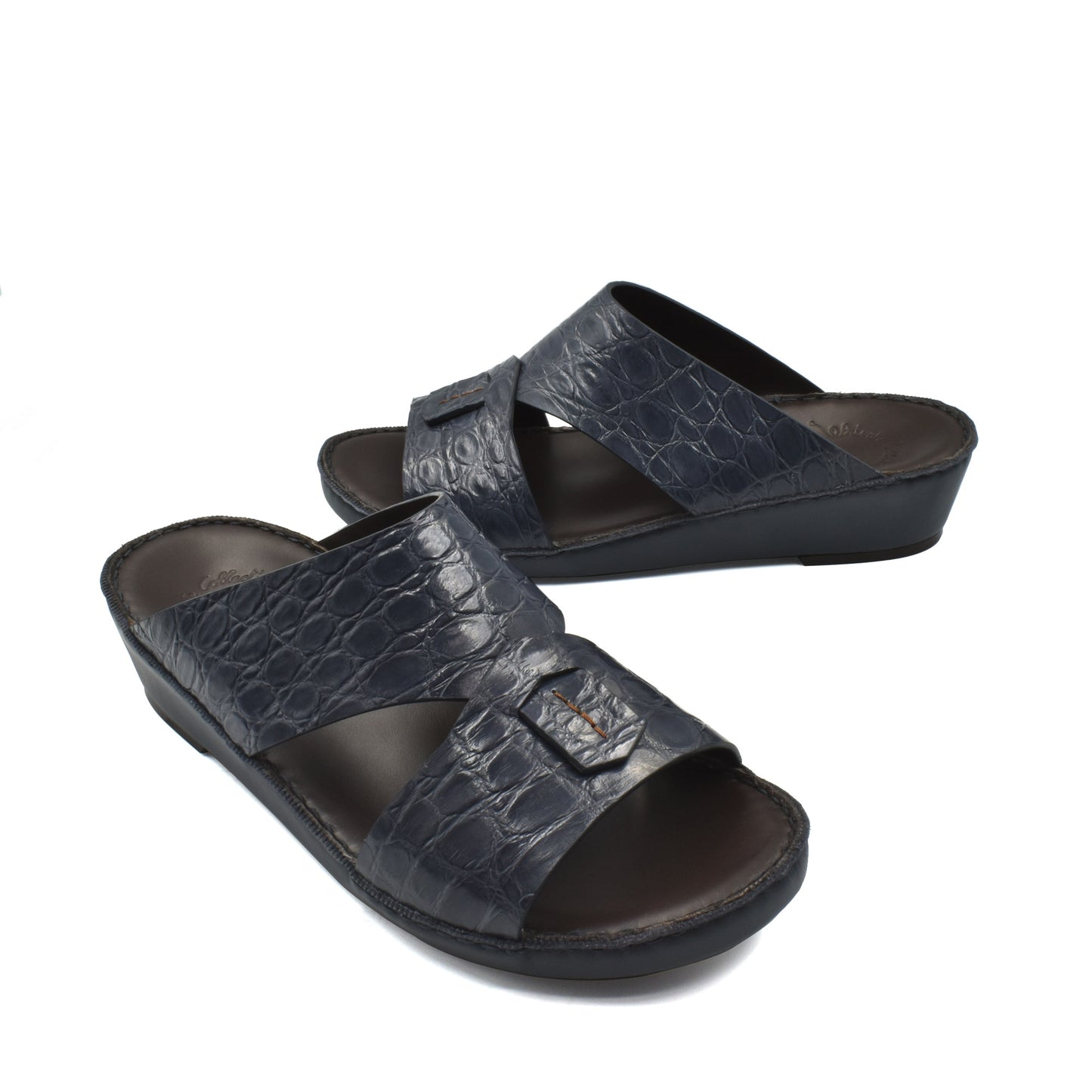 Private Collection stylish black crocodile sandals for men with open toe and adjustable straps