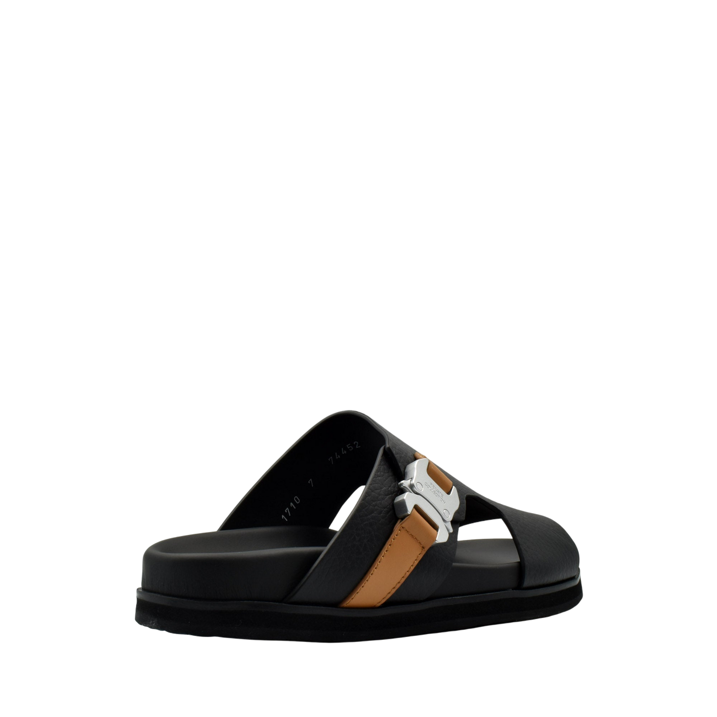 Private Collection deercalf contrast sandal in black and brown with adjustable buckle strap