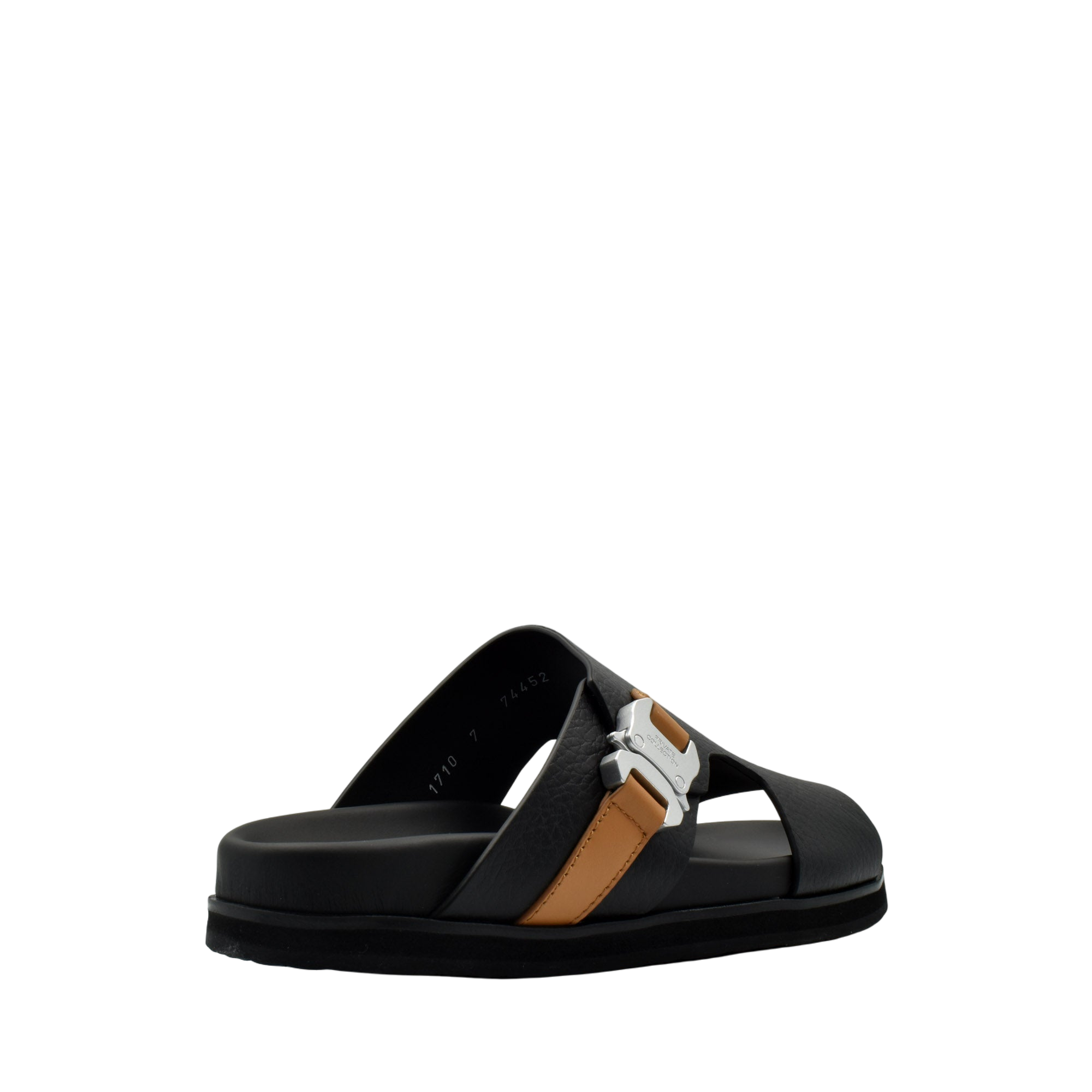 Private Collection deercalf contrast sandal in black and brown with adjustable buckle strap