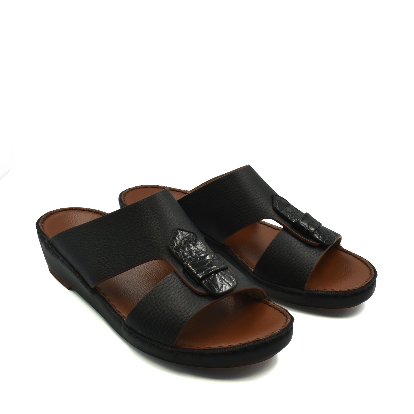 Black Deercalf Croco footwear open-toe slip-on sandals with textured straps and cushioned sole